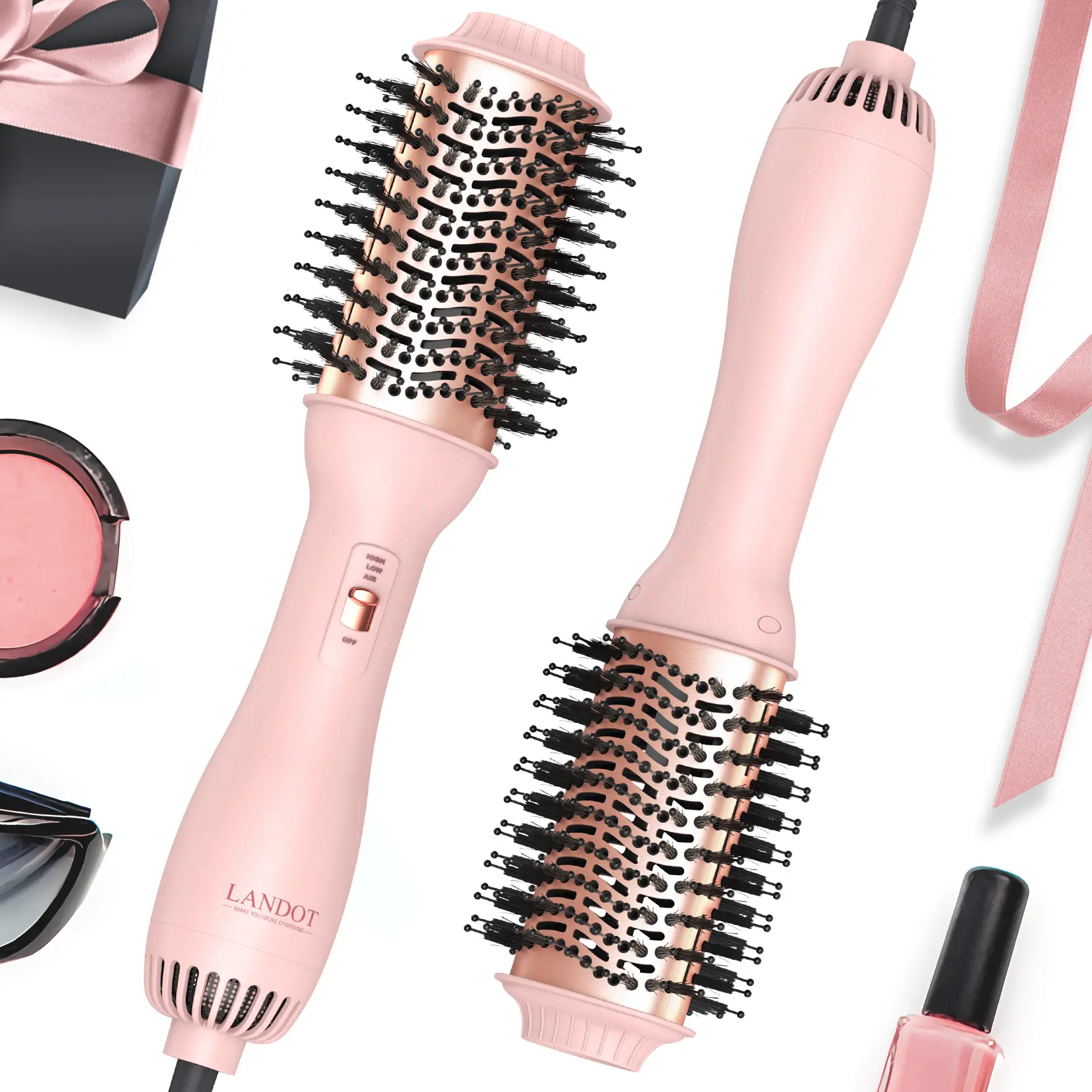 LANDOT 1-Step Hot Hair Blow Dryer Brush - Smooth Salon-Style Blowouts, Less Frizz, More Shine, 3 Temps, 2 Speeds