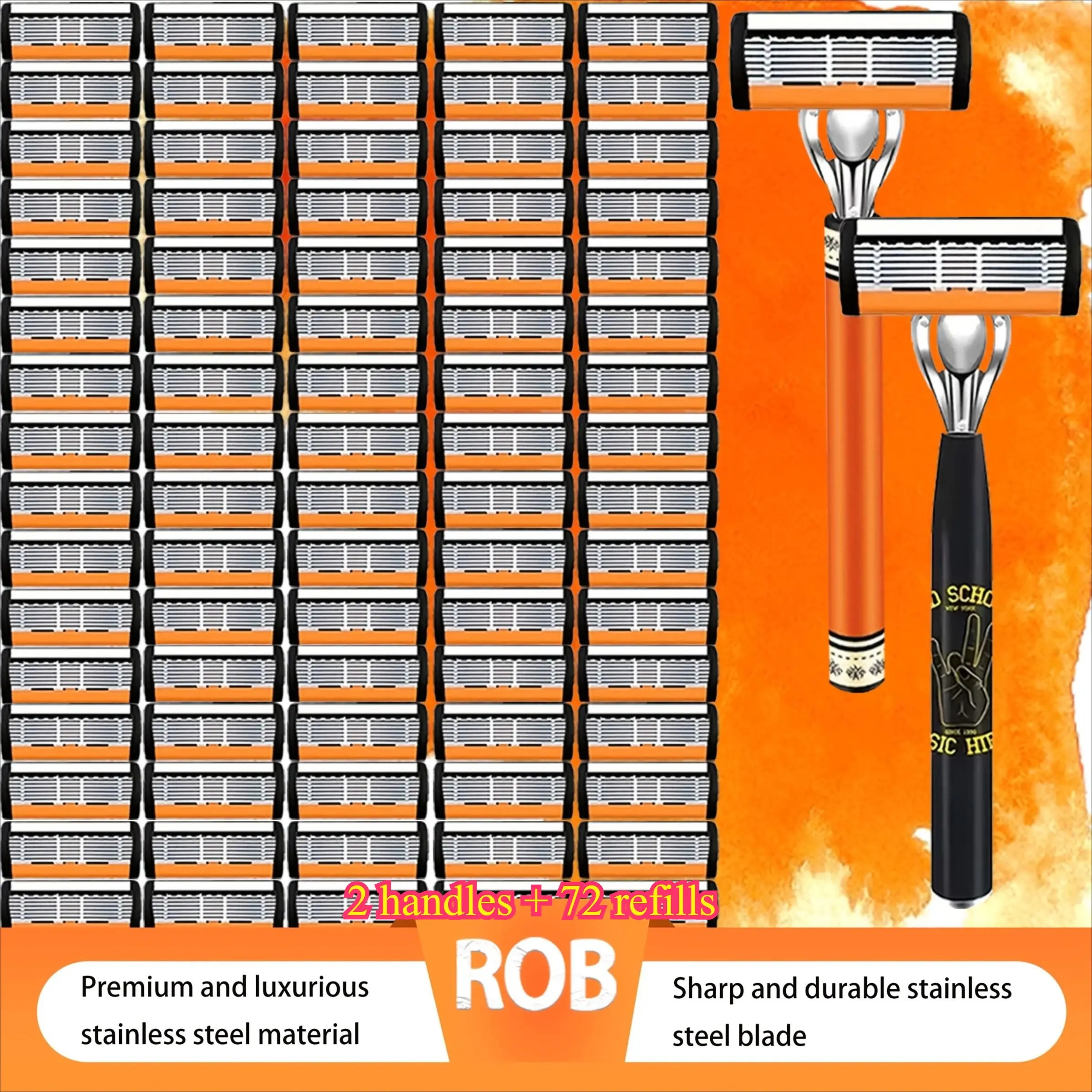 Men's 6-Blade Shaving Set, Shaving Razors, 2 Premium Handles, 72 Replacement Blades, Smooth Shave, Ergonomic Non-Slip Handle, Durable Sharp Stainless Steel Blades, Travel Friendly