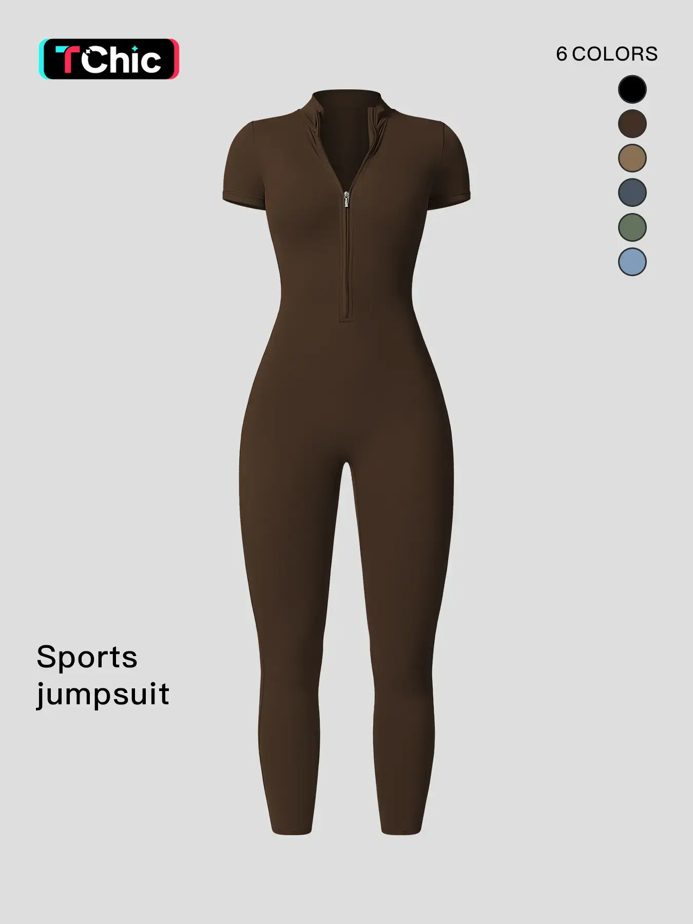 Women's Solid Zipper Mock Neck Sports Jumpsuit, Summer Outfits 2024, Casual Sporty High Waist Quick Drying Jumpsuit for Yoga Gym Workout, Ladies Summer Sportswear, Activewear Jumpsuit