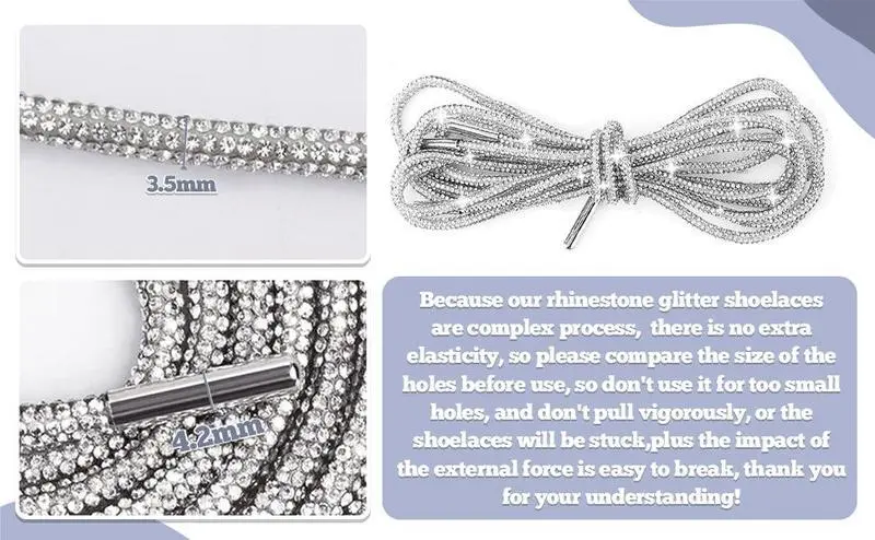 2-Pack Glitter Rope Laces – Rhinestone Fashion Drawstrings for Shoes, Hoodies & Trunks, Long 47in Sparkly Cords for DIY Styling & Daily Accessories