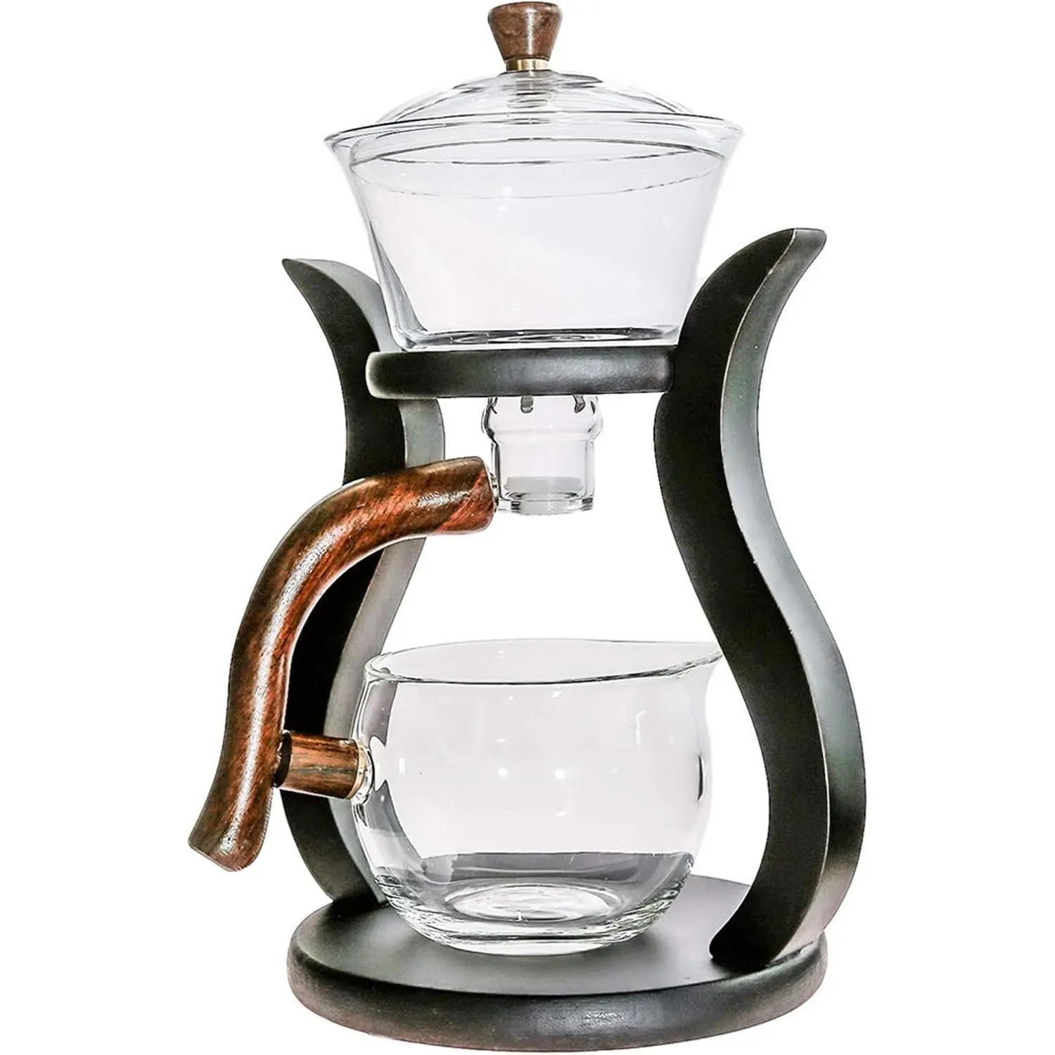 Lazy Kungfu Glass Tea Set Water Diversion Rotating Cover Bowl Semi-Automatic Glass Teapot Suit (bamboo)