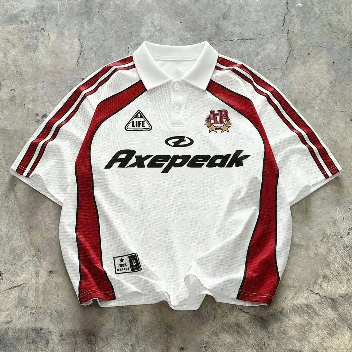 90s Retro White & Red Striped Oversized Soccer Jersey, Y2K Vintage