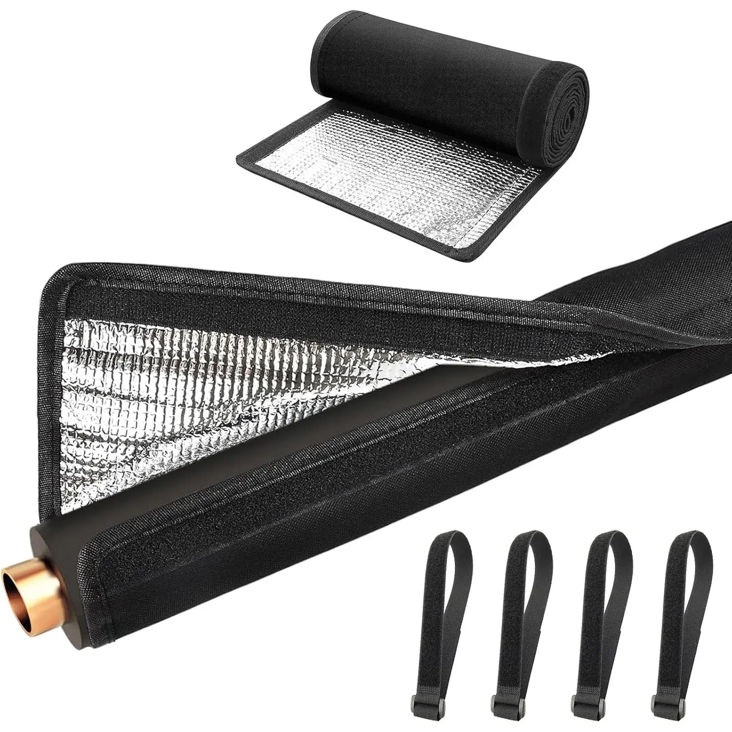 Pipe Insulation Outdoor Wrap, 3 Layer HVAC Copper Pipe Insulation Sleeve with 4 Straps, Waterproof Air Conditioner Line Insulation Cover for Outside 72x10.2 Inch