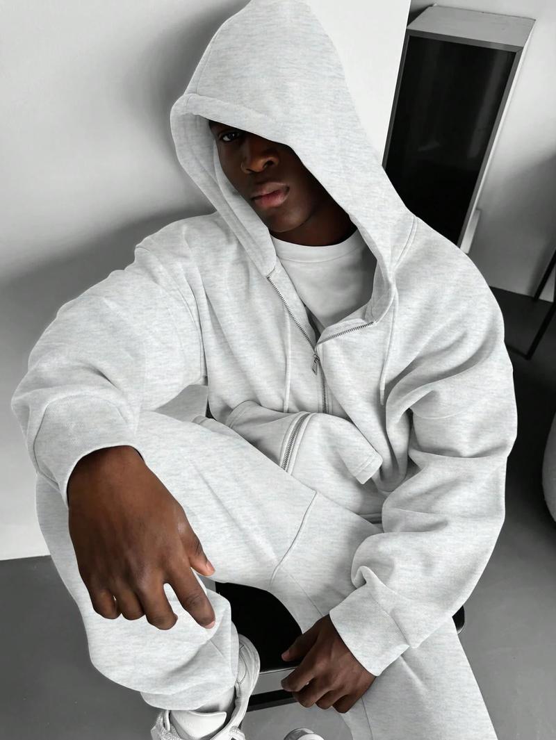 MEN Street Life Men's Vintage Washed Loose Metal Zipper Sweatshirt Hoodie (Reinforced Collar, Hem And Shoulder Seams To Prevent Deformation), School