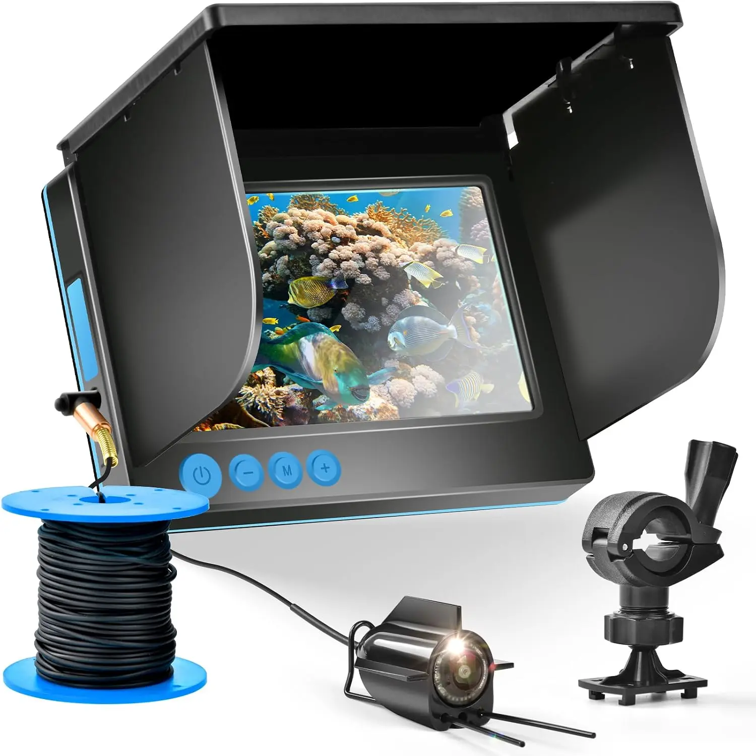 5inch Portable Fish Finder Camera Underwater Fishing Camera, 220° Wide Angle  Night Vision, Host IP65  Ice Fishing Camera for Ice, Lake and Boat (A)