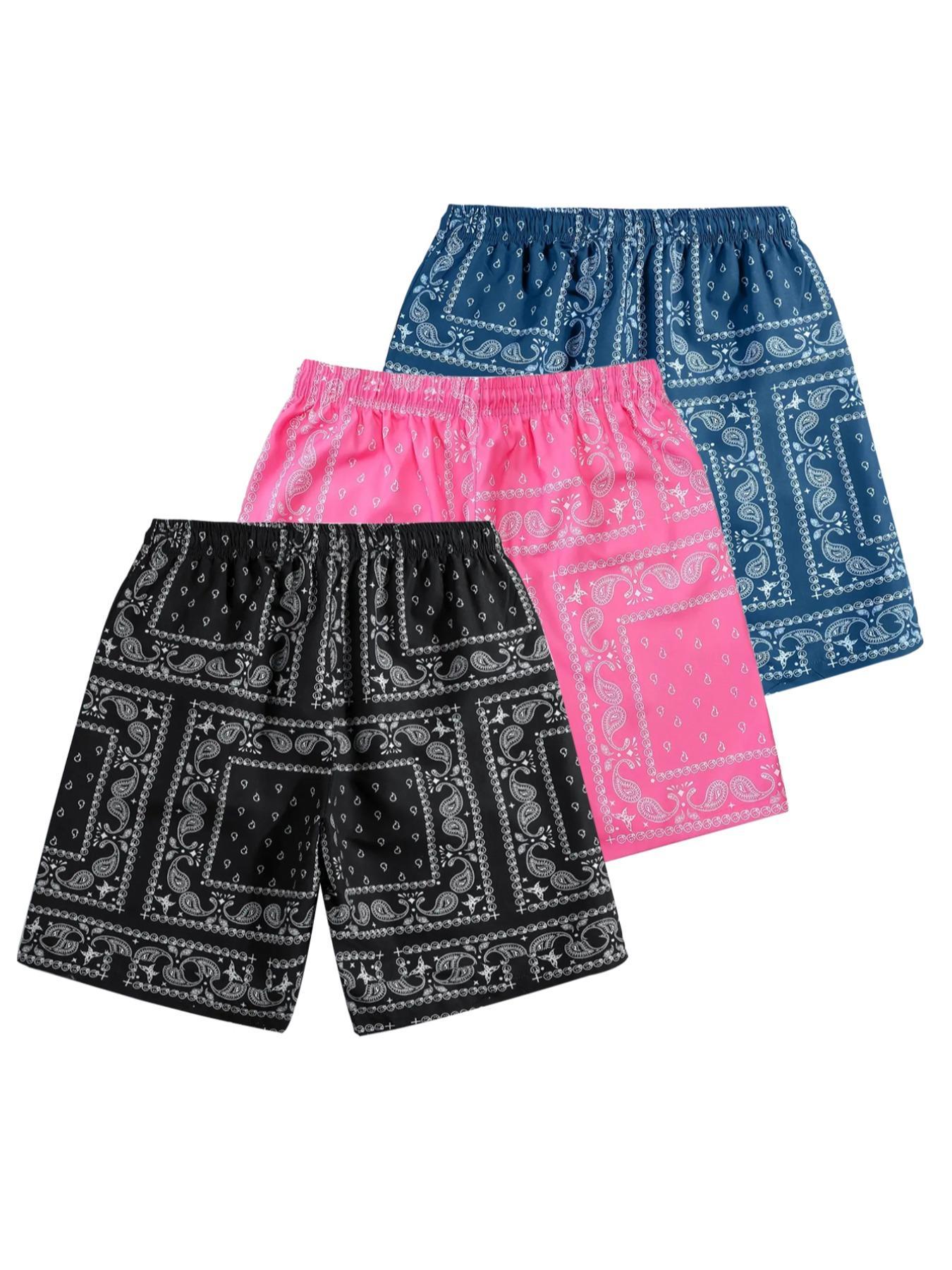 3 PCS Men's Ethnic Paisley Print Drawstring Shorts Summer Beach Swim Trunks Lightweight Graphic Casual Shorts Comfy Vacation Apparel Ideal for Back to School Outdoor Travel Trendy cargo shorts men's shorts summer workout