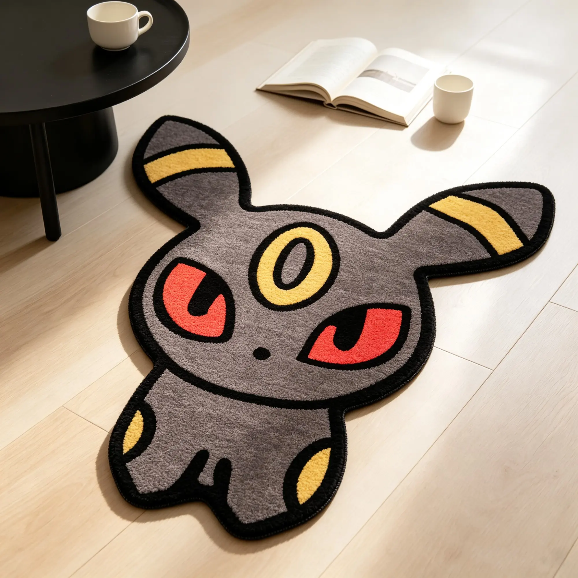 Q Version Cartoon Moon Sprite Plush Rug, Trendy Japanese Bedroom Gaming Decor Mat, Dark Cool Casual Anime Foot Pad, Gaming Area Rug