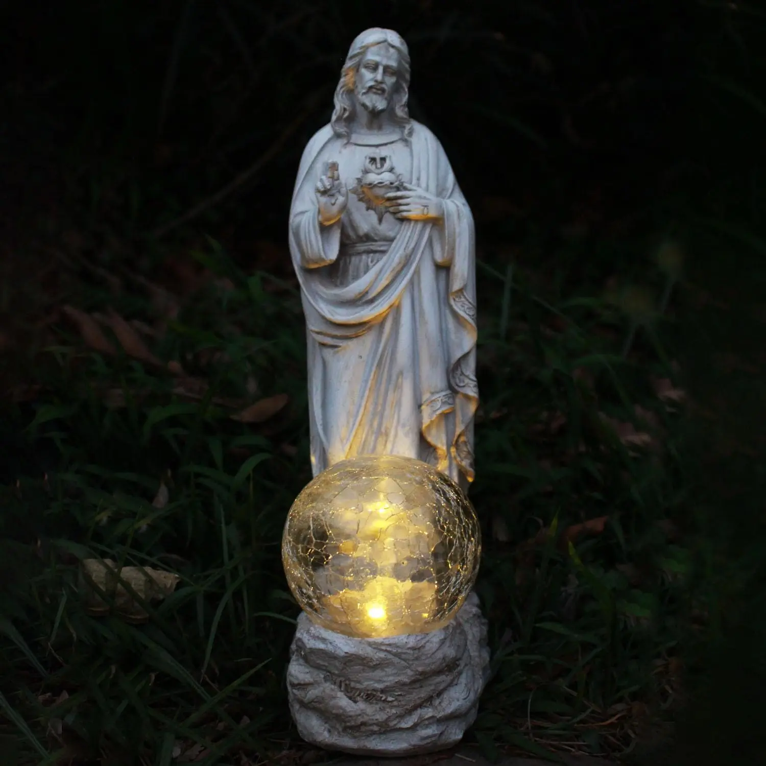 Jesus Statue Outdoor Decor Solar Lights, Religious Garden Statue,Blessed Father Outdoor Figure for Home/Garden Decor, Gift for Men/Father(11.22" H)