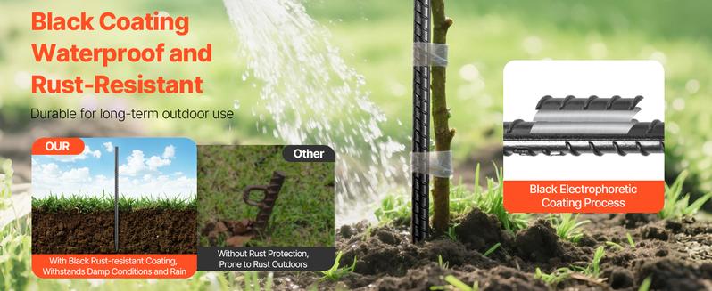 VEVOR Rebar Stakes, 16-Inch, Heavy-Duty 0.45 in Diameter, Straight Galvanized Steel Ground Anchors with Chisel Point End & Rust-Resistant Coating, for Gardening Support, Fence, Camping Tents (16-Pack)