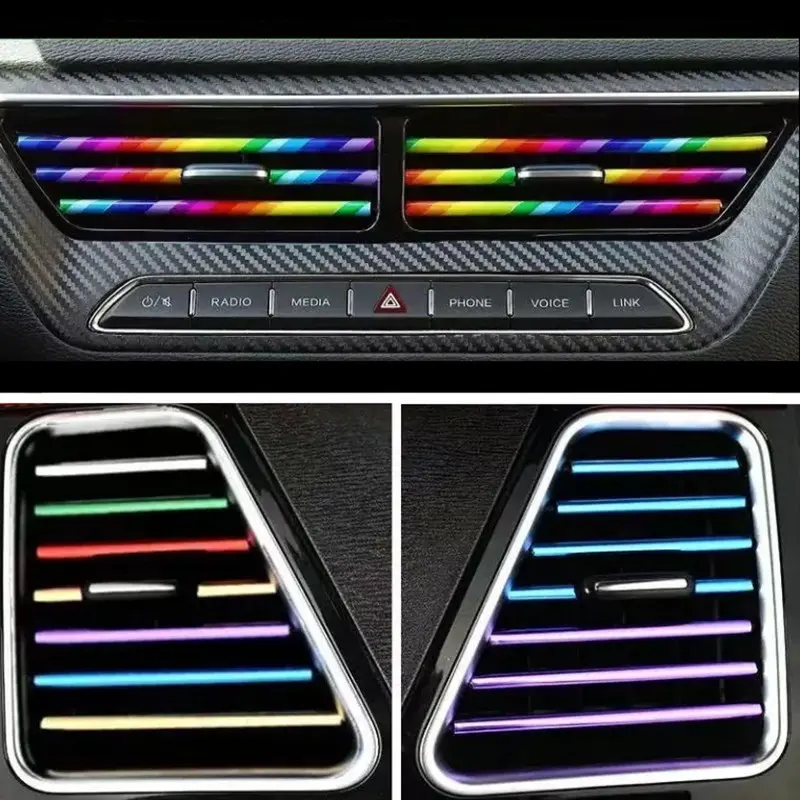 10pcs Car Vent Decorative Strip, Interior Decoration Accessories, Chrome Plated Air Conditioning Outlet Clip, Universal U-Shaped Design, Automotive Interior Accessories, Car Decorations