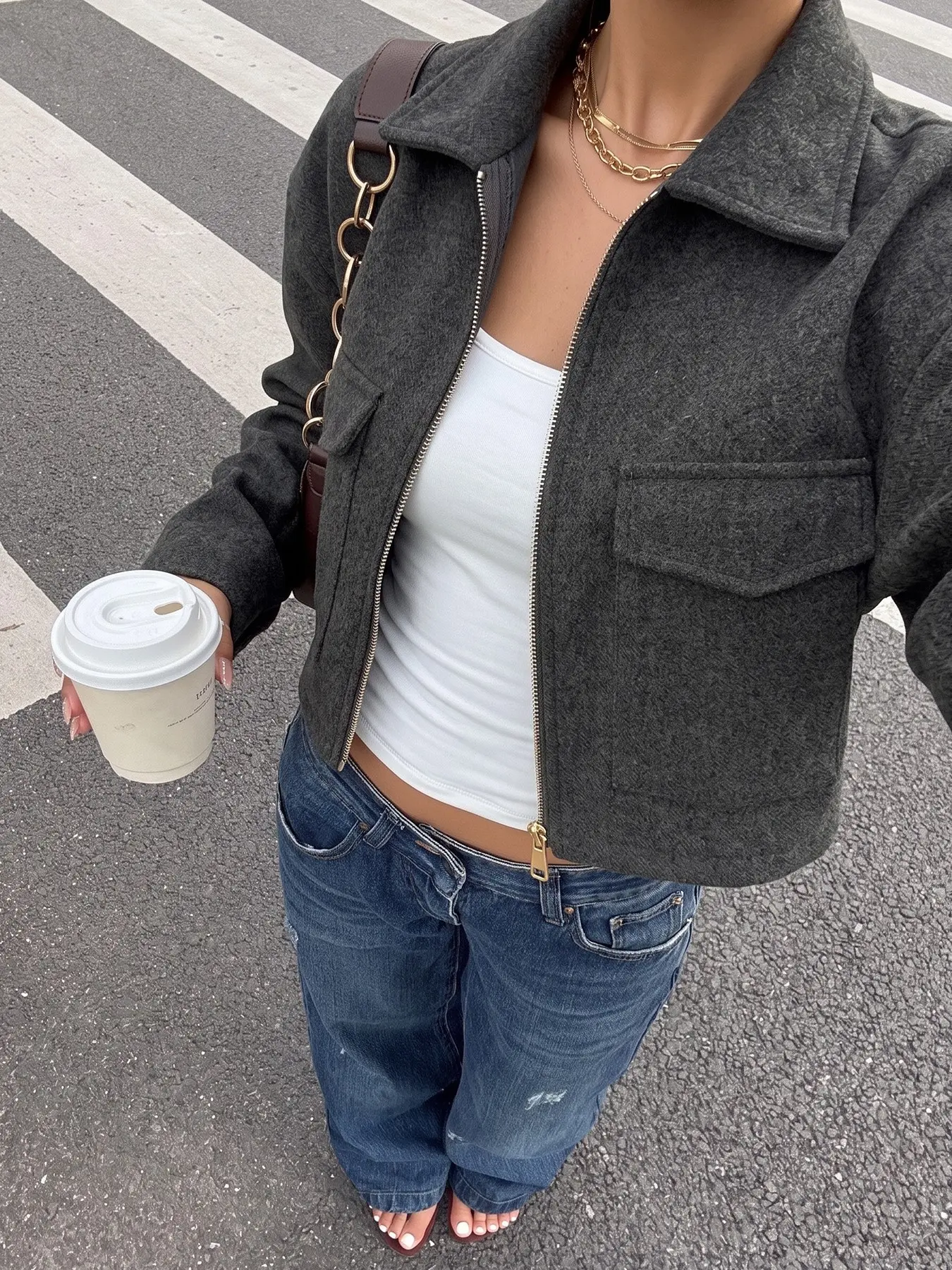 Wrinkle Resistant Soft Fleece Look Fall Layering Overshirt Jacket For Women Men, Casual Everyday Pocket Detail Cropped Zip Front Short Coat For Office Coffee Street Daily Errands #fall2026 #fyp #neutralchillfit