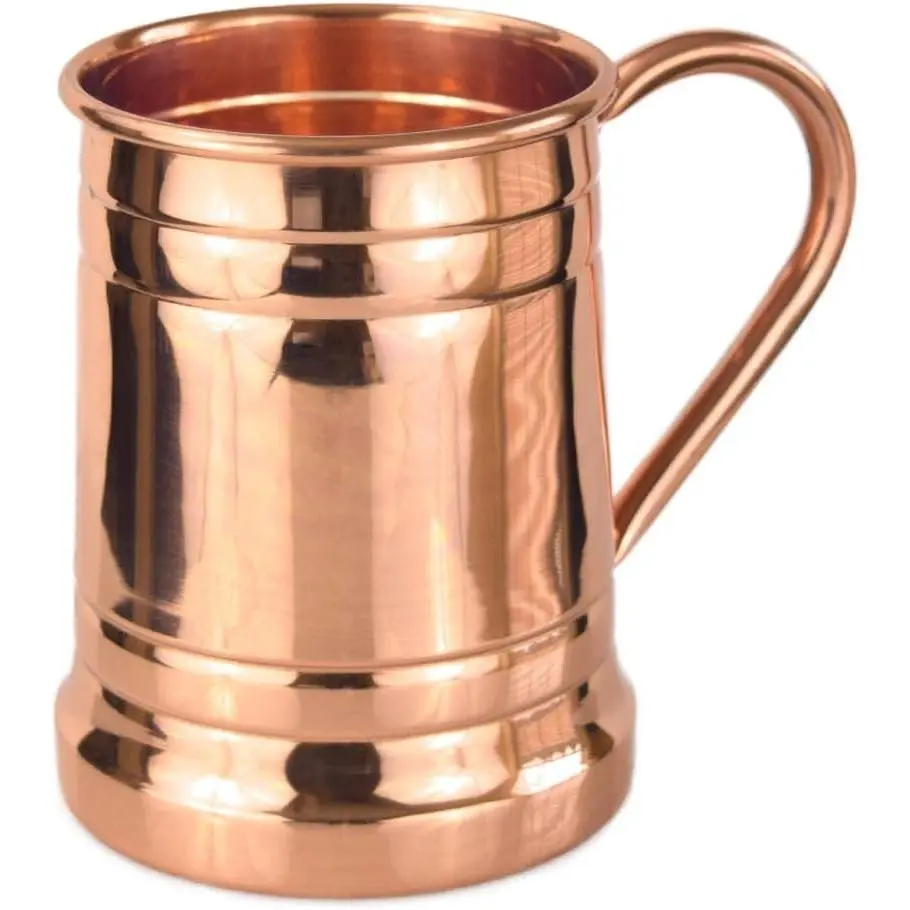 18 oz 100% Pure Copper Handmade Beer Mug Stein, Unique Tankard Look, No Lining, Polished Inside & Out, Suitable for Ice Cold Beer & Moscow Mules, Free Recipes E-book Included