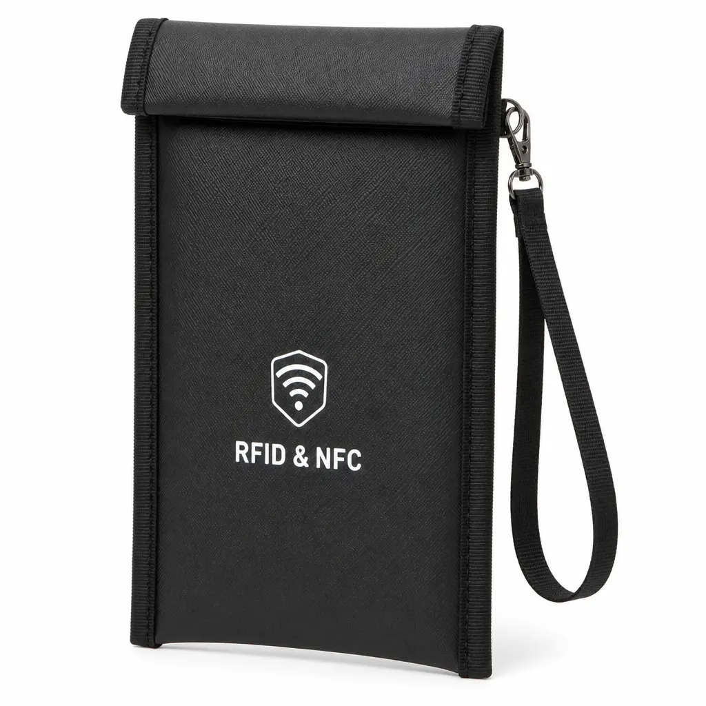 Faraday Bag for Phones [100% Signal Blocking] - Upgraded Fireproof & Waterproof Shield Pouch for 5G, Cell, WiFi, GPS, RFID, EMP | Heavy Duty Anti-Tracking Faraday Cage with Wrist Strap for Phone & Car Key Fob Security