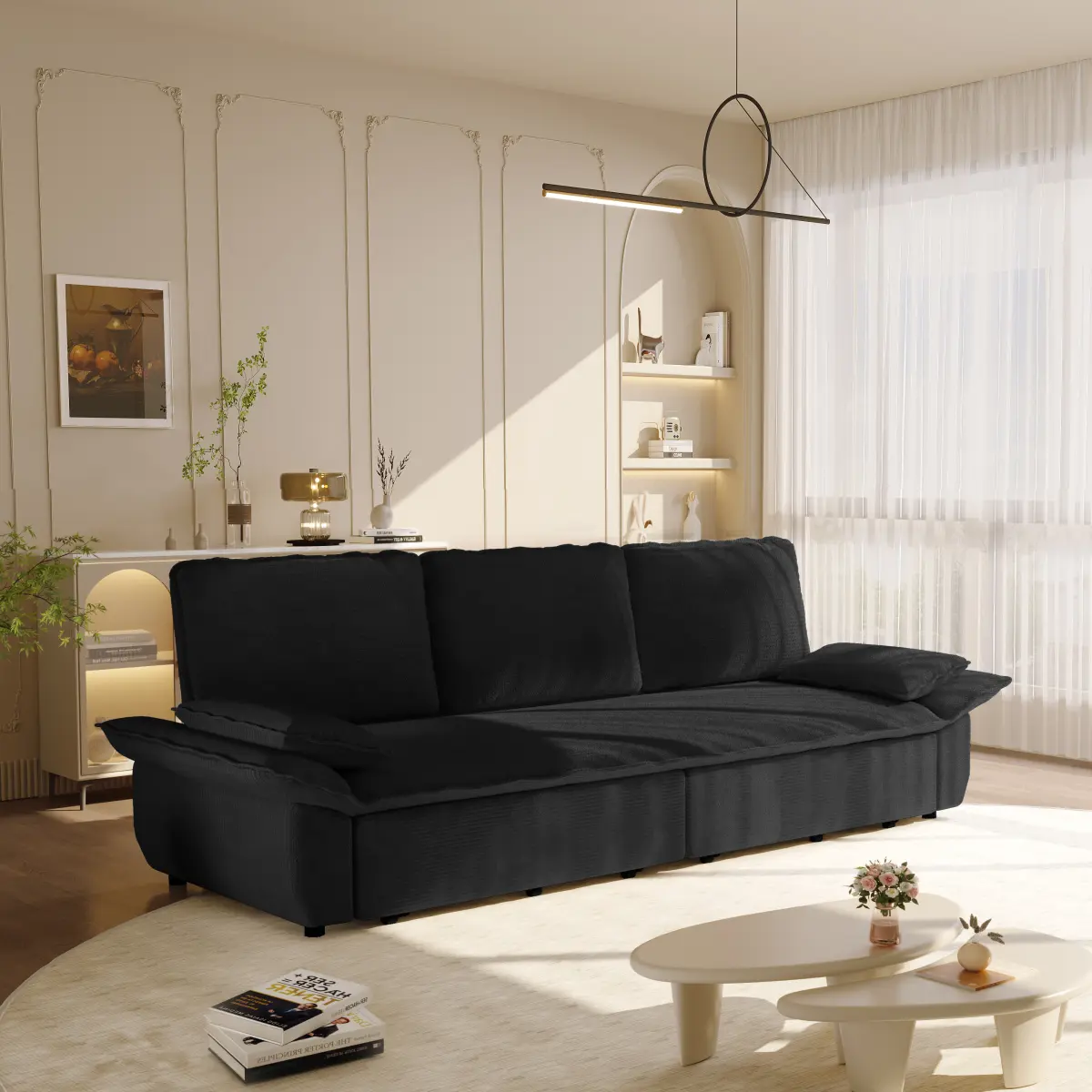 94.5" King Pull-Out Sofa Bed, 3-in-1 Convertible Couch Sofa with Reclining Comfort, Soft Corduroy Cloud Seating for Movie Nights, Game Rooms & Large Living Spaces