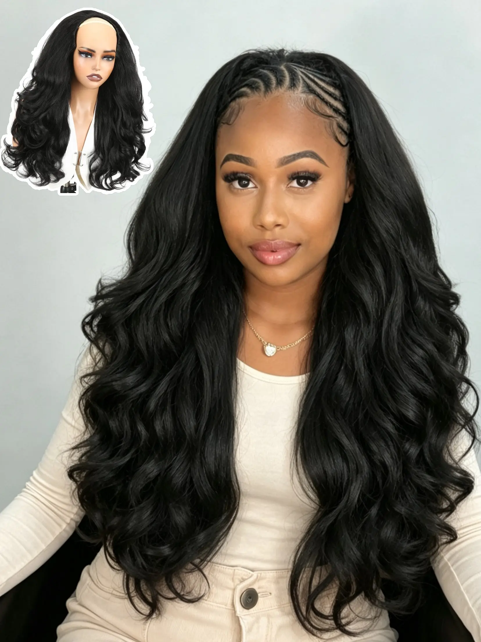 Yaki Half Hair Layered Wave Half Wig, Synthetic Hair 2 in 1 Seamless Flip Over, Glueless Wigs for Beginners, Women Daily Wear, Synthetic Wavy Hair, Beginner Friendly Wigs