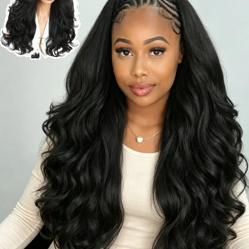 Yaki Half Hair Layered Wave Half Wig, Synthetic Hair 2 in 1 Seamless Flip Over, Glueless Wigs for Beginners, Women Daily Wear, Synthetic Wavy Hair, Beginner Friendly Wigs