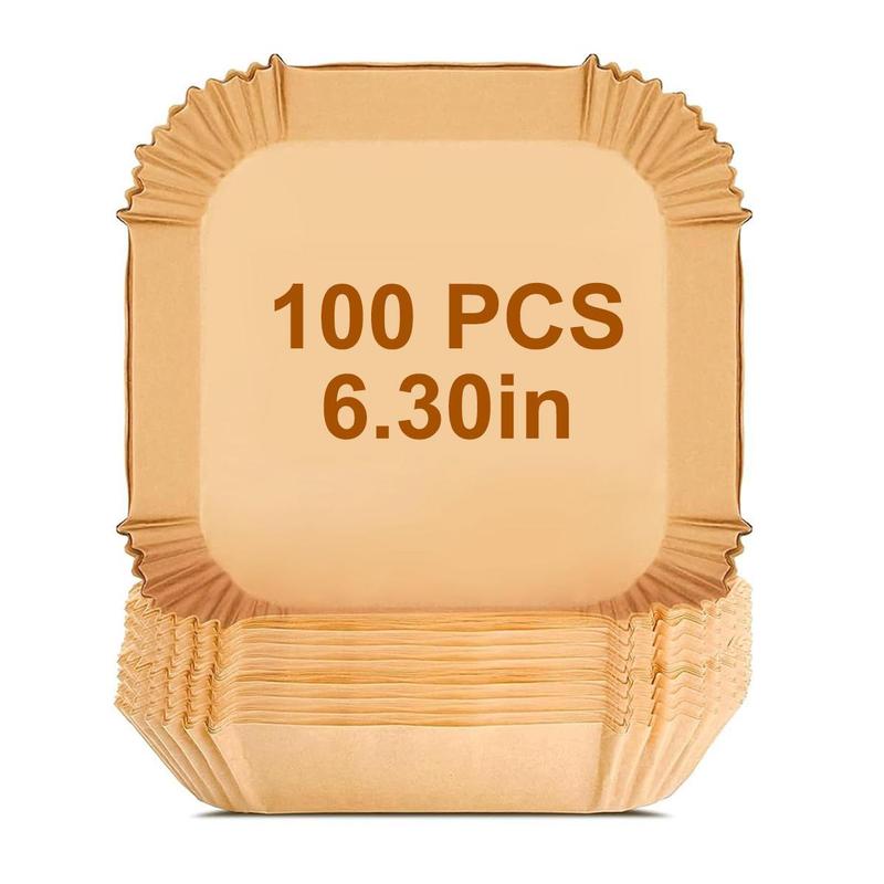 Square Air Fryer Paper Liner, 100 pcs Non-stick Disposable Paper Liner for Baking, Roasting, Microwave, Food Grade Baking Tray for Home Kitchen Restaurant (6.3IN)