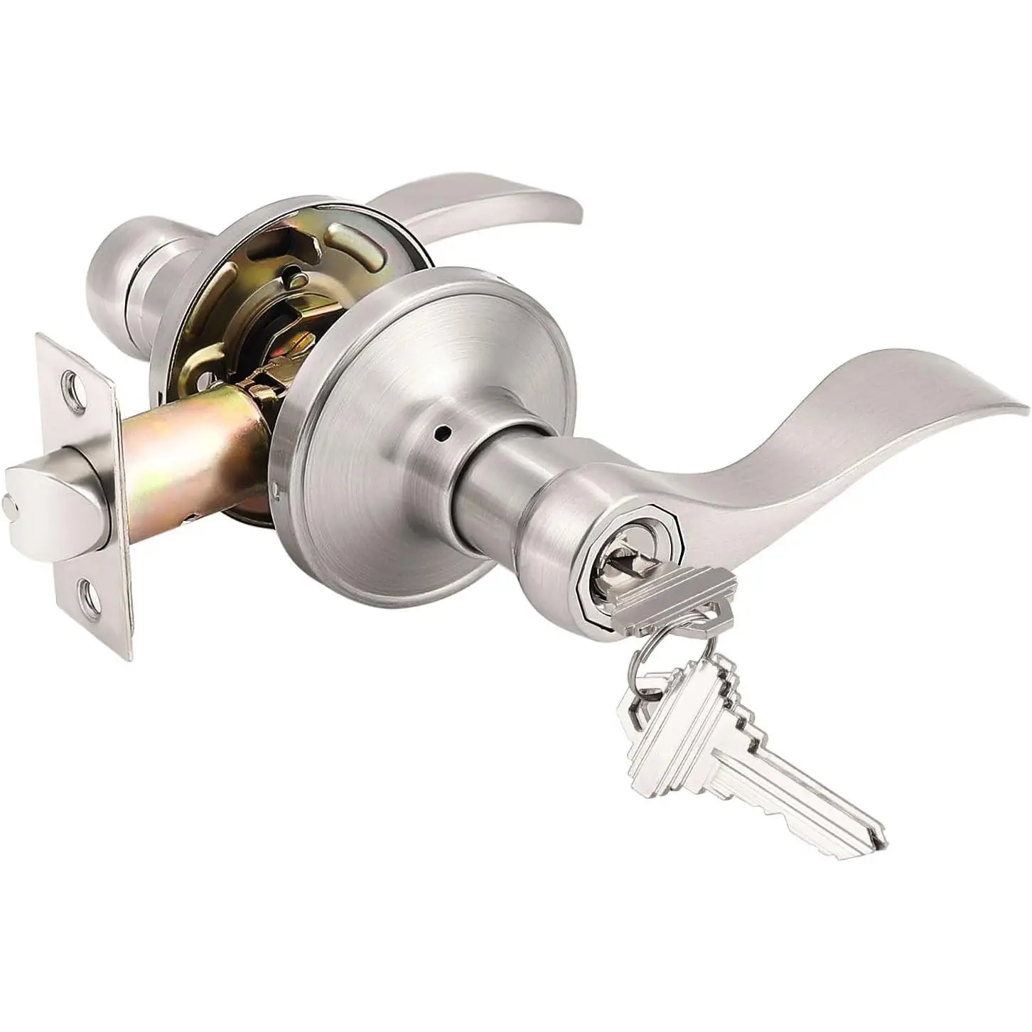 Wave Style Lever Handles Entrance Door Knobs Entry Door Locks Brushed Nickel