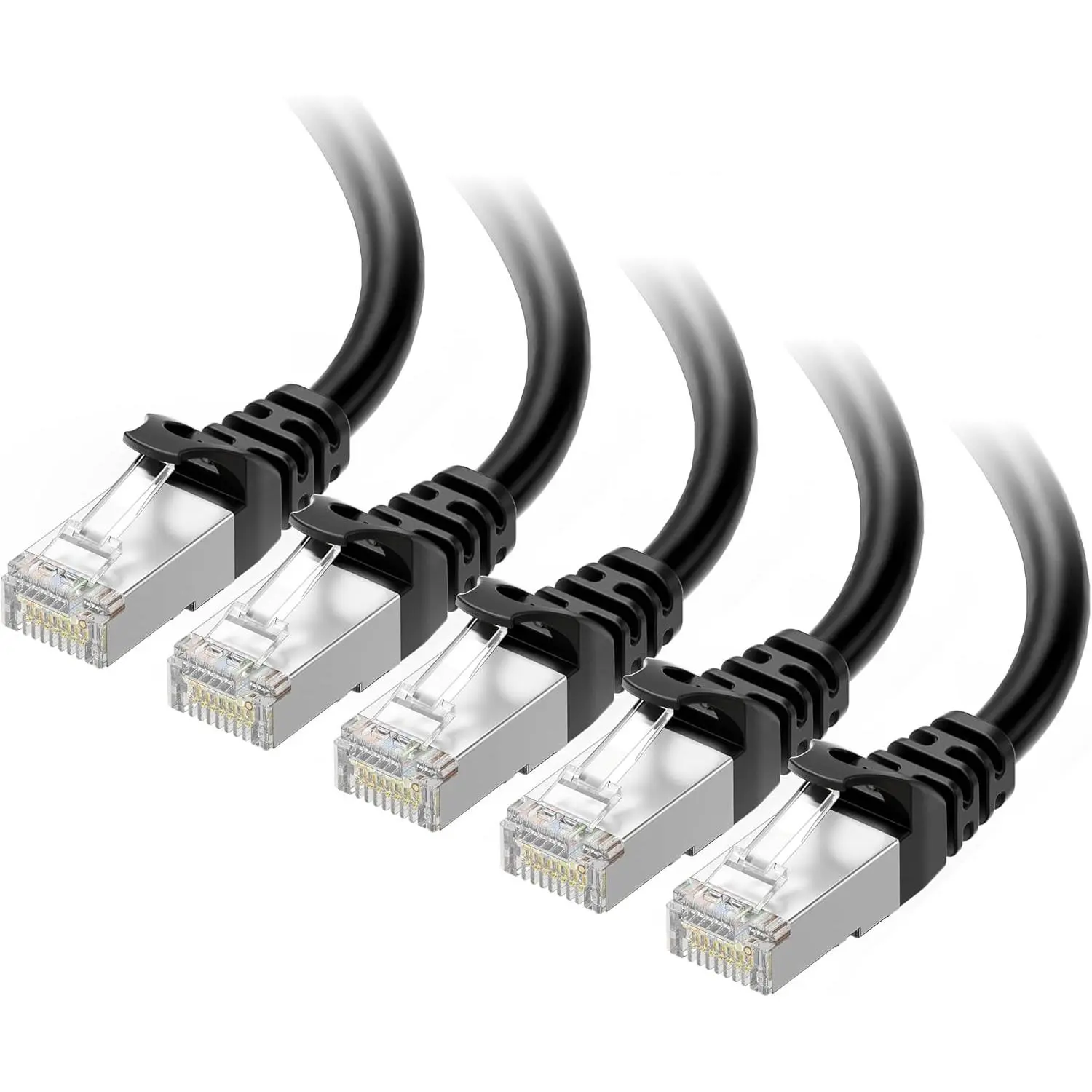 5-Pack 3ft 10Gbps Shielded Cat 6A Ethernet Cable, Snagless Short Network Patch Cord, Black
