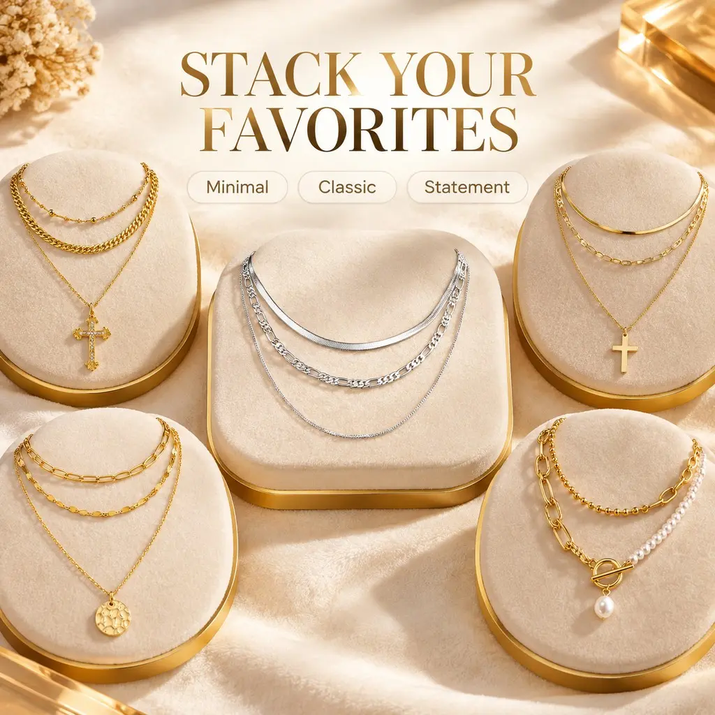 Women’s Layered Gold Plated Stainless Steel Necklace Set, Stackable Multi Strand Paperclip Snake Chain Cross Coin Pearl Pendant Necklaces, Adjustable 15/17/19 Inch Length With 2.5 Inch Extender, Minimalist Dainty Daily Wear Statement Jewelry Gift