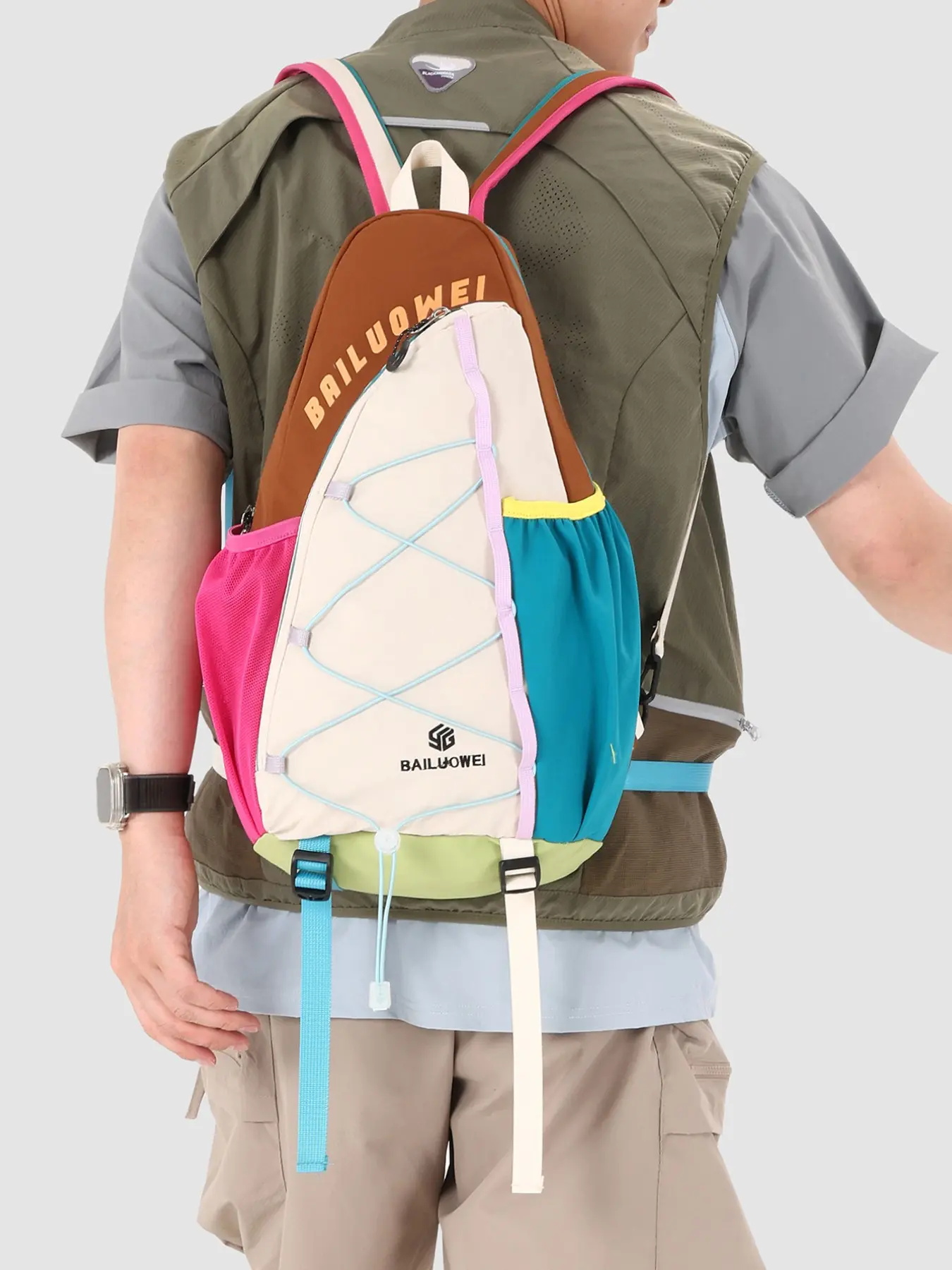 Dopamine Color Block Lightweight Compact Cycling Backpack, Unisex Outdoor Hiking Backpack, Breathable Short Trip Bag, Ideal for Hikers and Students