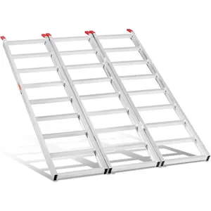 69" L x 50" W Tri-Fold Aluminum Truck Ramp 1500lb Capacity, Loading Ramps for Pickup Trucks Bed, Trailers Ramp for Load or Unload ATV/UTV, Sweeper Machine, Golf Carts, Small Tractor with Load Straps