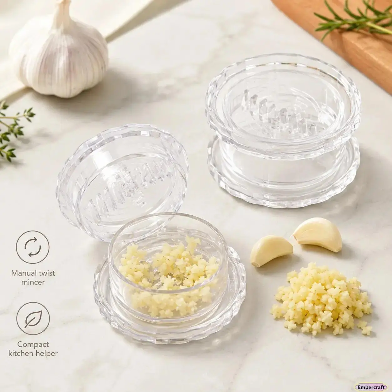 Manual Garlic Chopper and Mincer, Multifunction Food Grinder for Garlic, Ginger, Onion, Herbs and Nuts, Easy Twist Kitchen Gadget for Fast Food Prep, Cooking, Meal Preparation and Everyday Kitchen Use