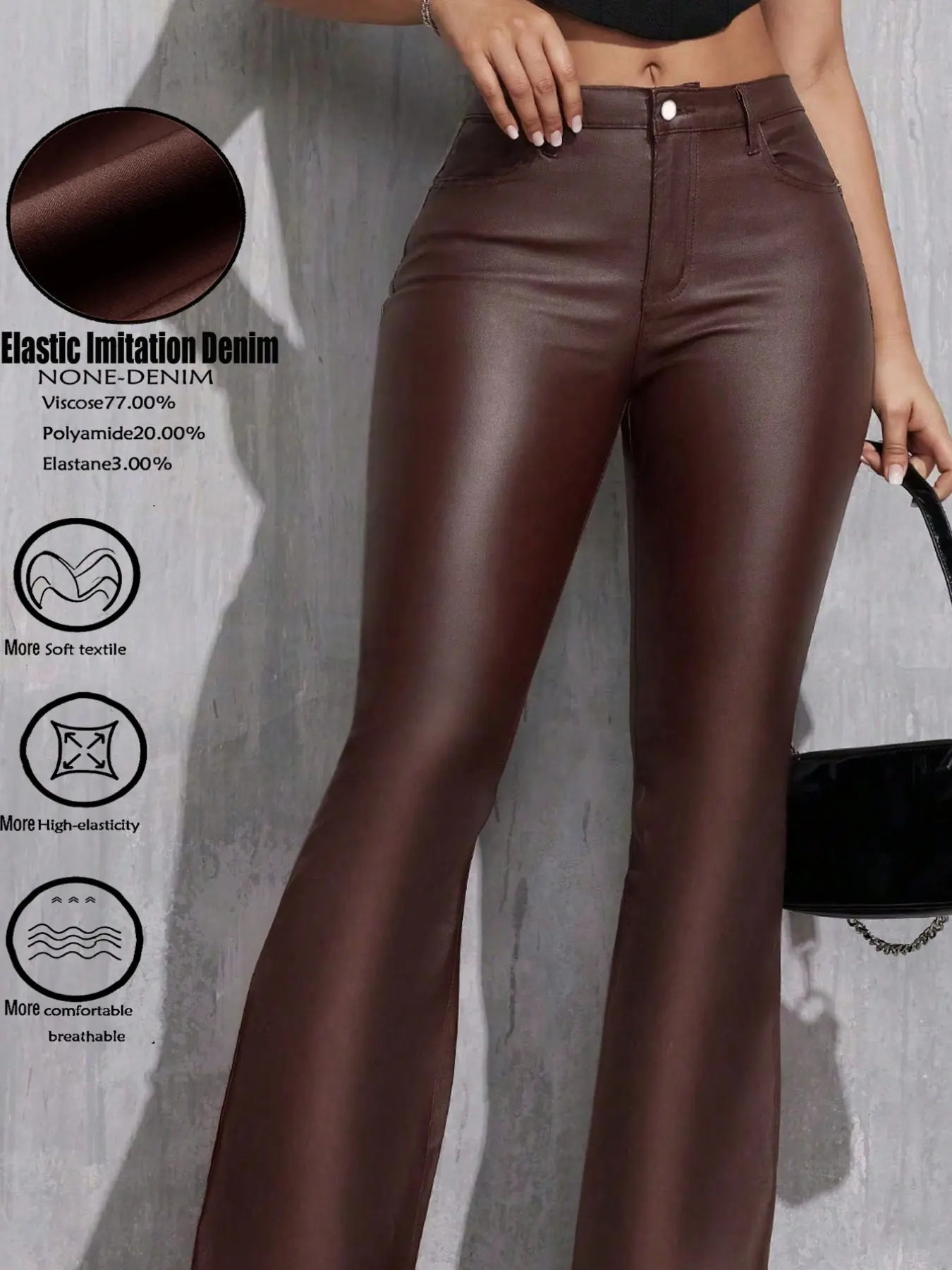 Women's High Waist High Elastic PU Coated Bodycon Flared Leg Pants, Comfortable and Stylish Long Trousers for Everyday Wear
