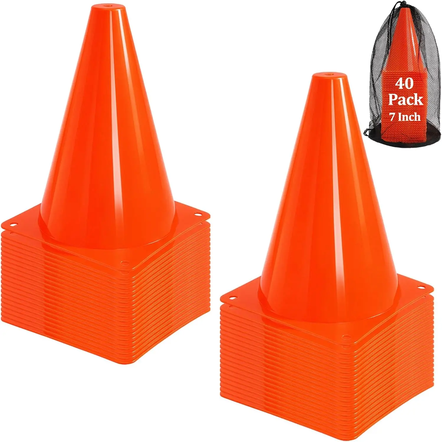 40 Pack Plastic  Cones, 7 Inch Plastic Soccer Cones, Agility Marker Cone Traffic Cone for Basketball, Football, Skating Drills Practice, Indoor and Outdoor