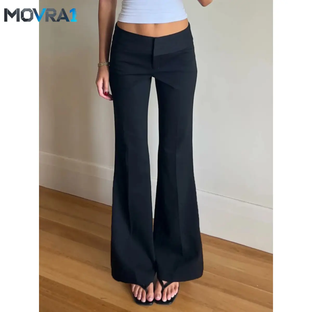 MOVRA1 Women's Slim-Fit Solid Flare Leg Suit Pants, Drop Waist, Machine Washable, Zip Closure, Casual Versatile All-Season Womenswear Trousers