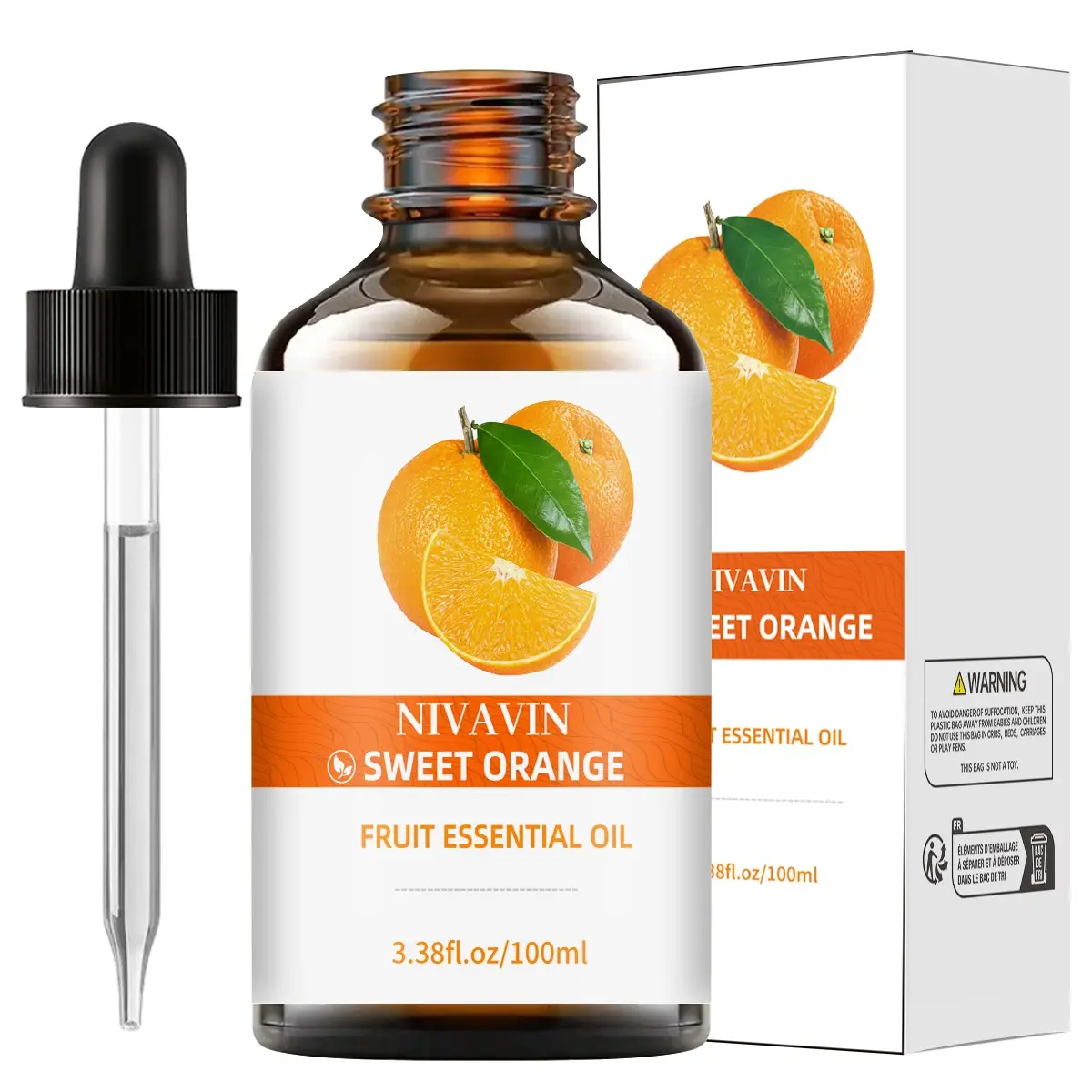 NIVAVINA Sweet Orange Aromatherapy Essential Oil 100ml is 100% pure plant extract, with a rich fruity fragrance that freshens the air and has a long-lasting scent. Suitable for use in various settings such as sleep and office.