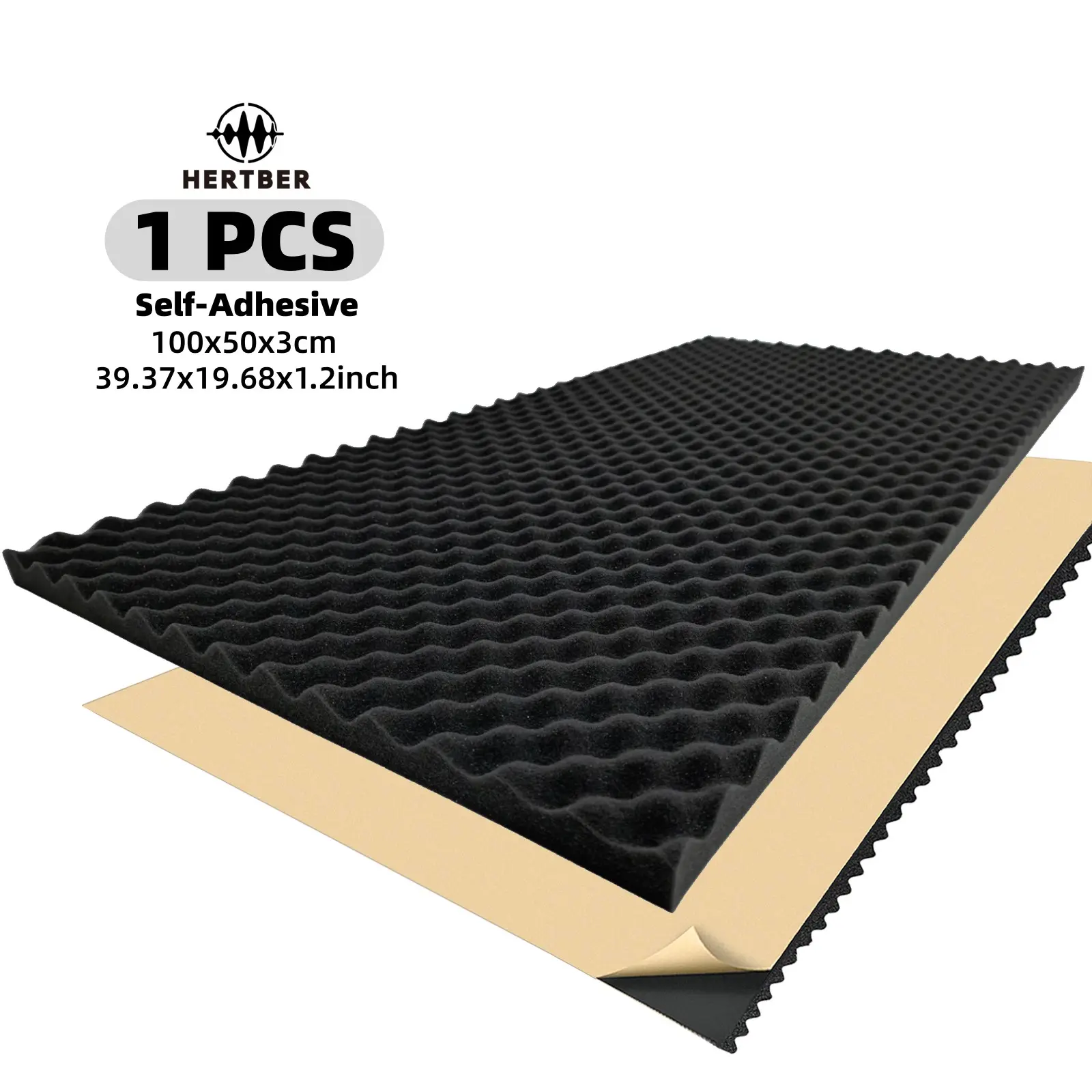 1pc self-adhesive eggshell sound-absorbing foam, 100×50×3cm acoustic sound-absorbing panel, which can be pasted with doors and windows to reduce noise, and the walls of recording studio/broadcast room/piano room/instrument room/video room