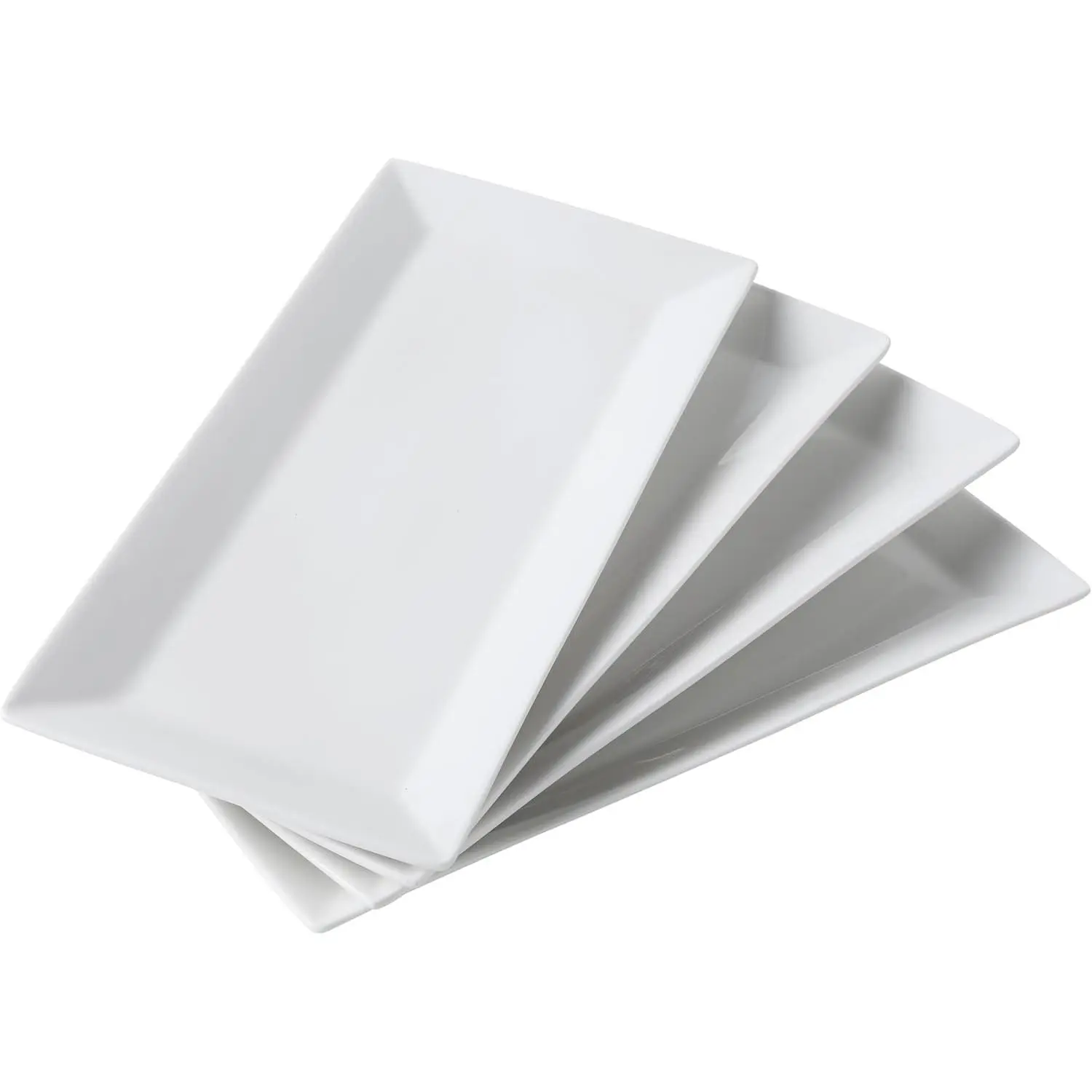 12 in Ceramic Serving Platters (4 Pieces), White Rectangular Stackable Large Plates, Oven-Safe Dishwasher-Safe Trays for Appetizer, Housewarming Gift