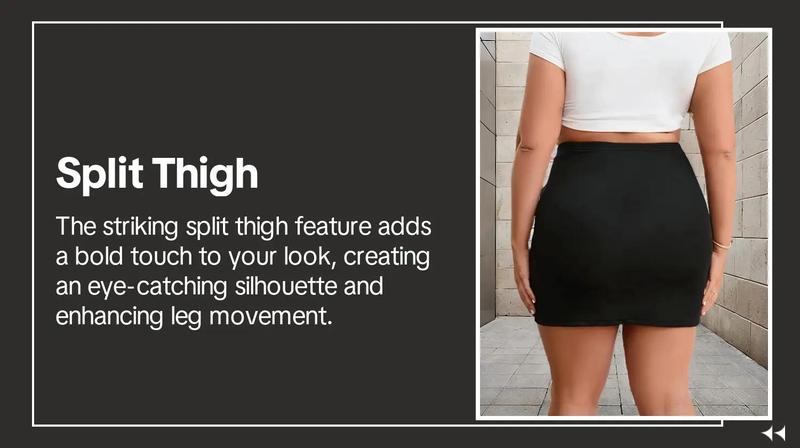 Plus Size Solid Split Thigh High Waist Skirt, Elegant Fashion Casual Minimalist Bodycon Skirt for Daily Outdoor Wear, Women Plus Clothing for All Seasons Plus Size Solid Split Thigh High Waist Skirt, Elegant Fashion Casual Minimalist Bodycon Skirt for Daily Outdoor Wear, Women Plus Clothing for All Seasons