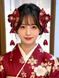 Japanese bronzing Japanese style cherry blossom fan-shaped hairpin bell pendant tassel ancient style Hanfu hair accessories kimono yukata headwear
