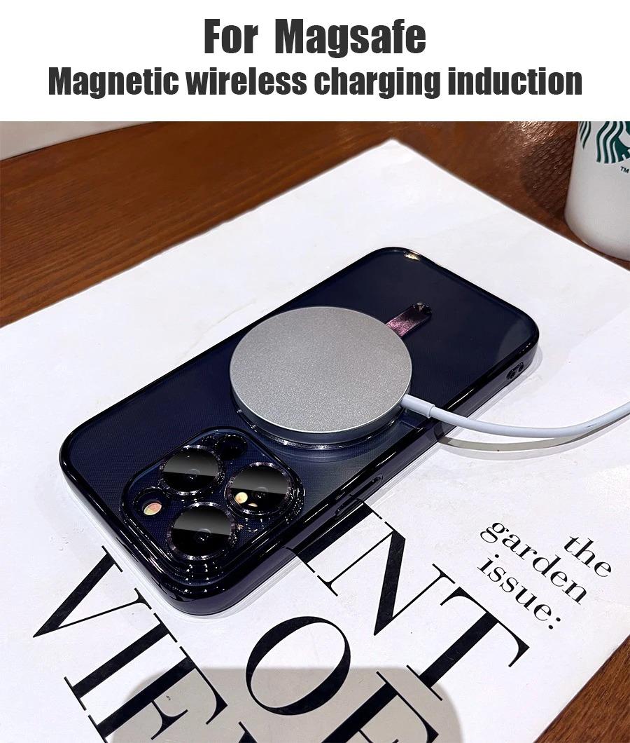 Plating Soft TPU Full Lens Protect Case for iPhone 17Air 17 16 15 14 13 12 11 Pro Max Plus Magsafe Compatible Clear Cover Shockproof Cellphone Protector Black