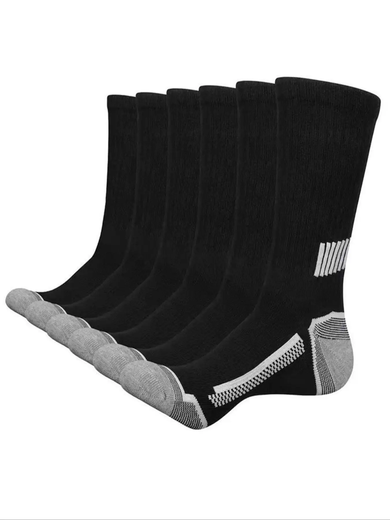 6 Pairs Men's Crew Socks, Basketball Sports Mid-Calf Socks, Odor-Resistant, Thickened, Breathable, Outdoor Fitness Socks, All Seasons