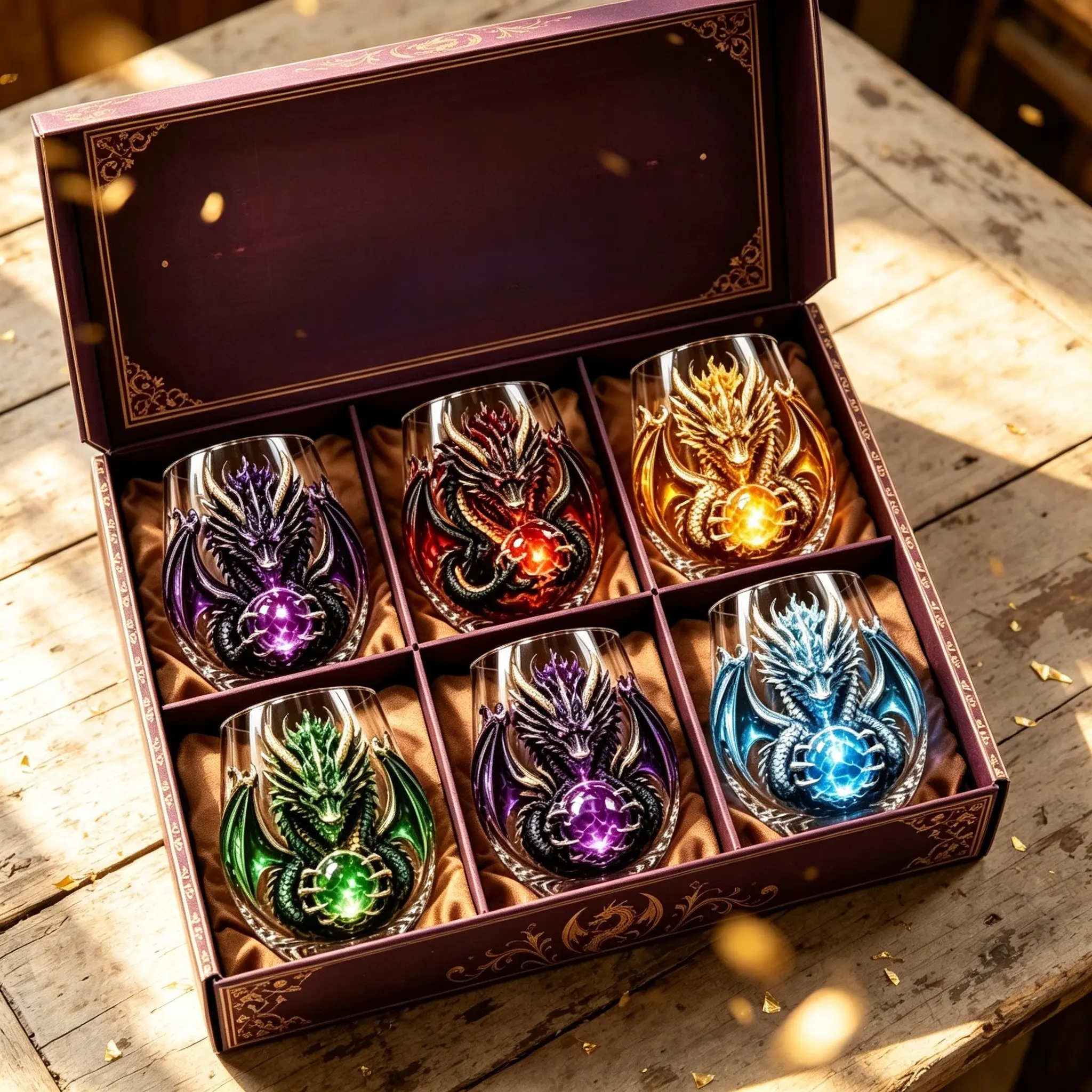 Exquisite Mythic Dragon Glass Cup Gift Set, 6-Pack Fantasy Dragon Tumblers, Decorative Bar Drinkware, Premium Gift Box for Collectors, Glassware Set