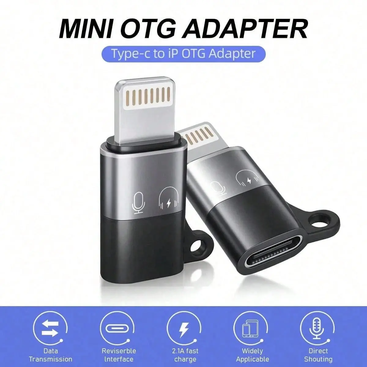 Lightning to Type-C OTG Adapter, Compact Portable, Fast Charging, Audio Transfer, Compatible with All iOS Devices, Connects Microphone, Keyboard