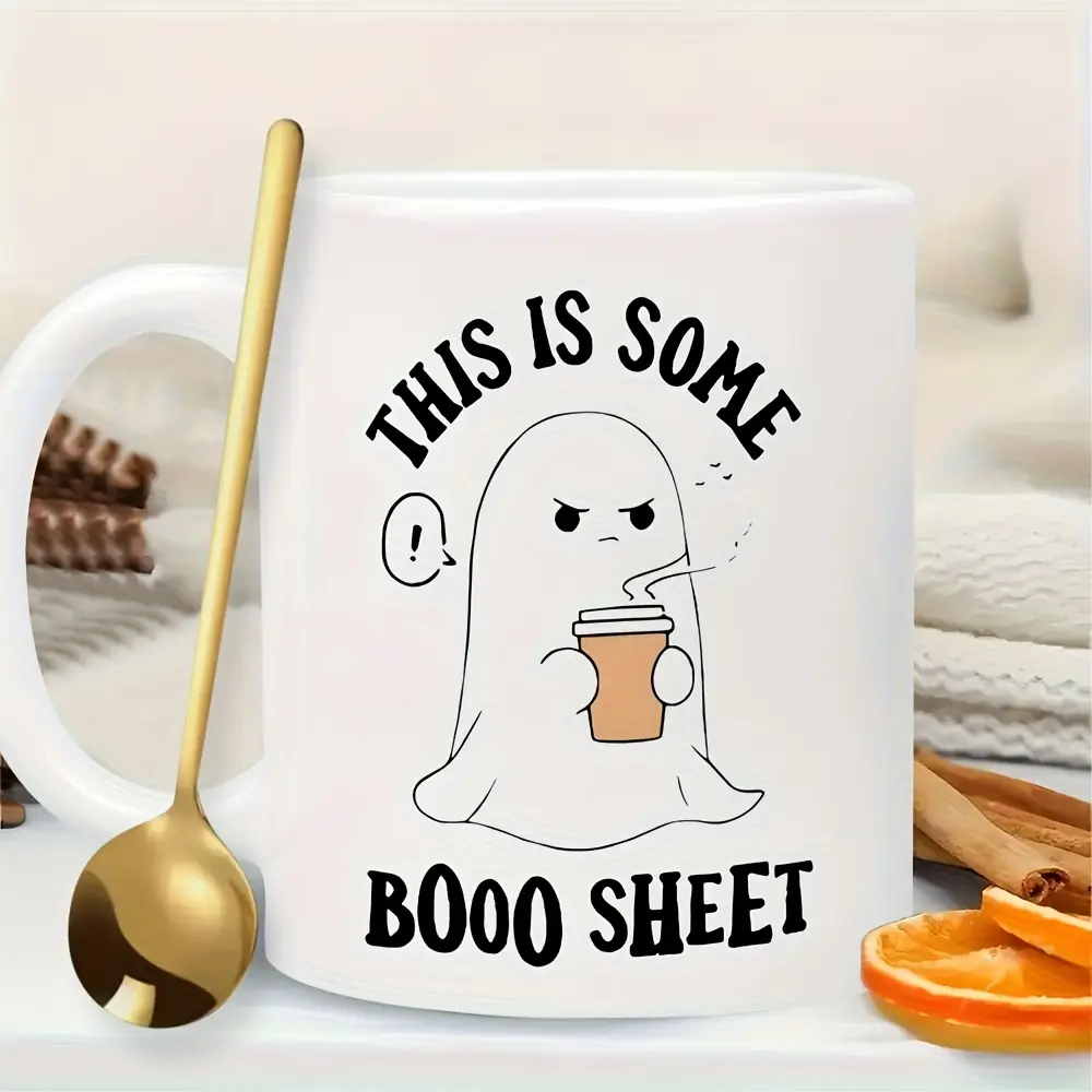 Funny Coffee Mug - "This Is Some Boo Sheet" 11oz Ceramic Cup with Cute Design, Perfect for Halloween, Birthdays, and Holiday Gifts, Family Room Decor, Novelty Drinkware for Summer and Winter, Coffee Bar Accessories
