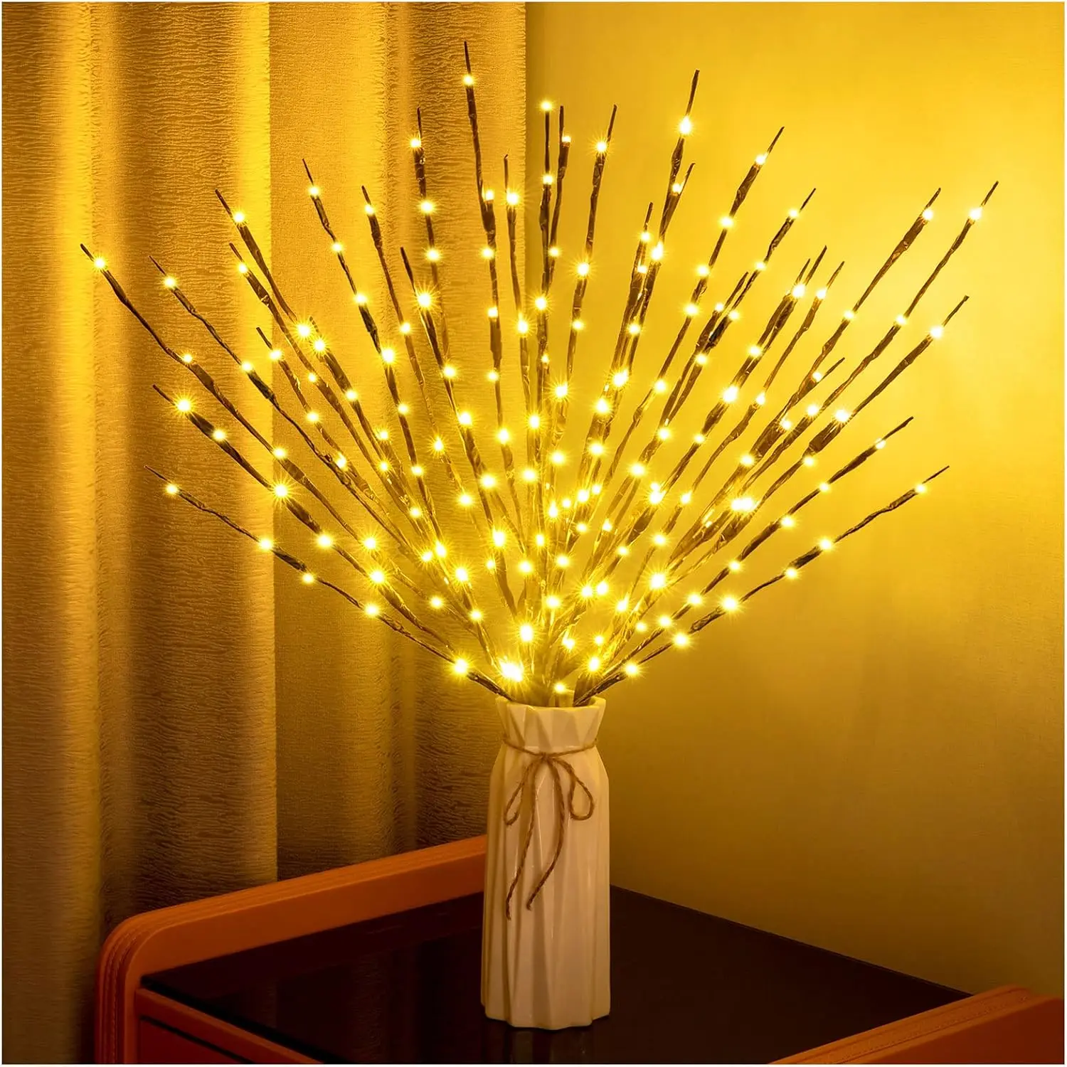 Twig Lights, 2 Pack Lighted Branches, Warm Yellow Willow Lights, 30Inch 20 LED Decorative Lights for Christmas Party and Indoor and Outdoor Vase Fireplace Decorations (Warm Yellow Light)