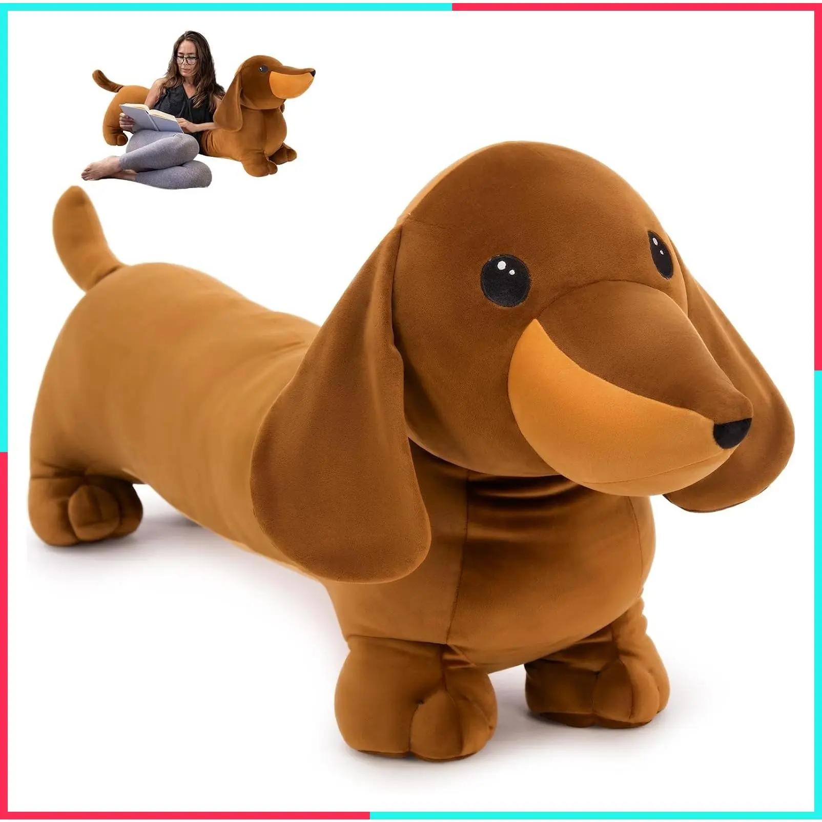 Dachshund Stuffed Animal, 43 Inch Long Brown Dachshund Body Pillow Plush Toy