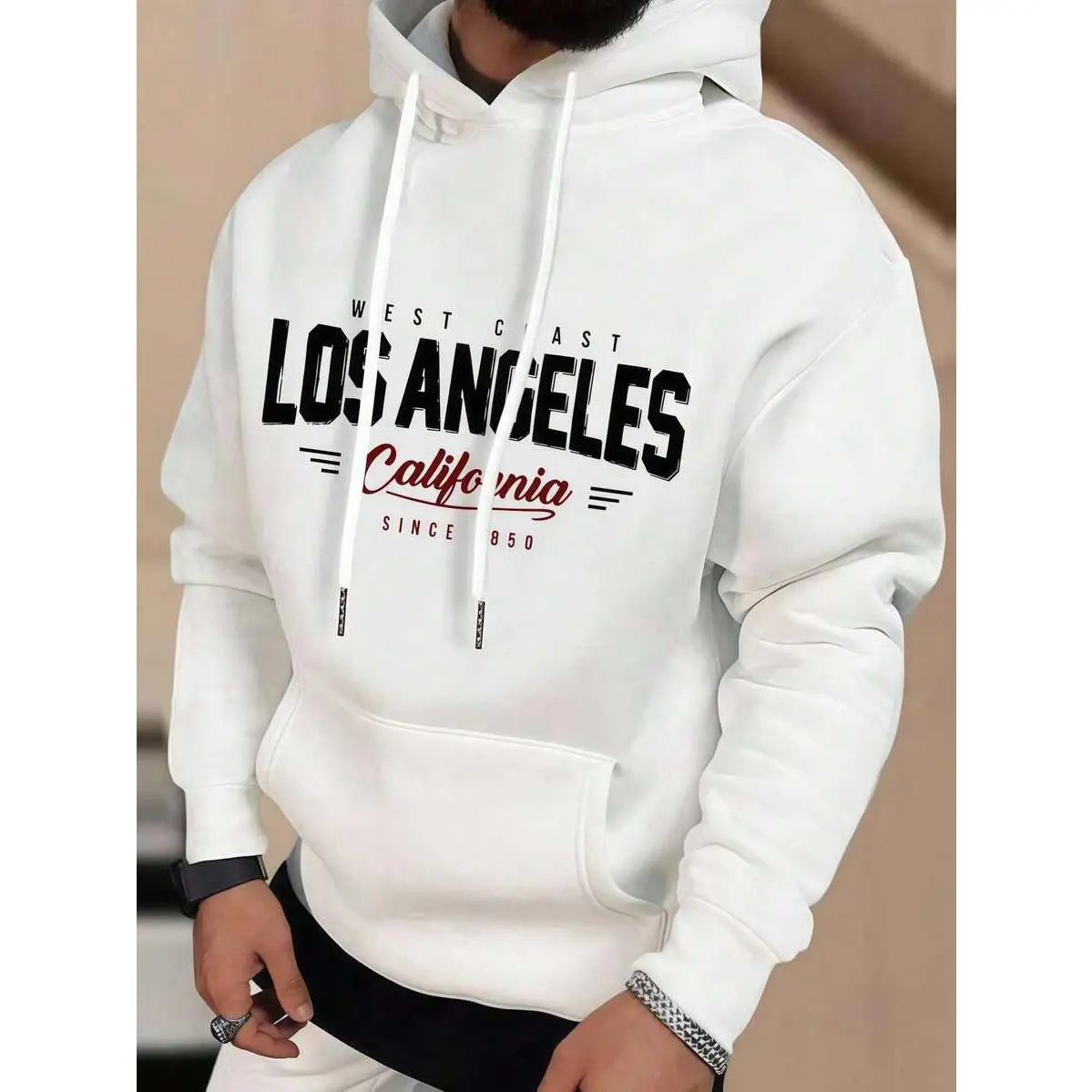 Unisex Hoodie Los Angeles Print White Hoodie Hoodies For Men Simple Graphic Print Drawstring Hoodie