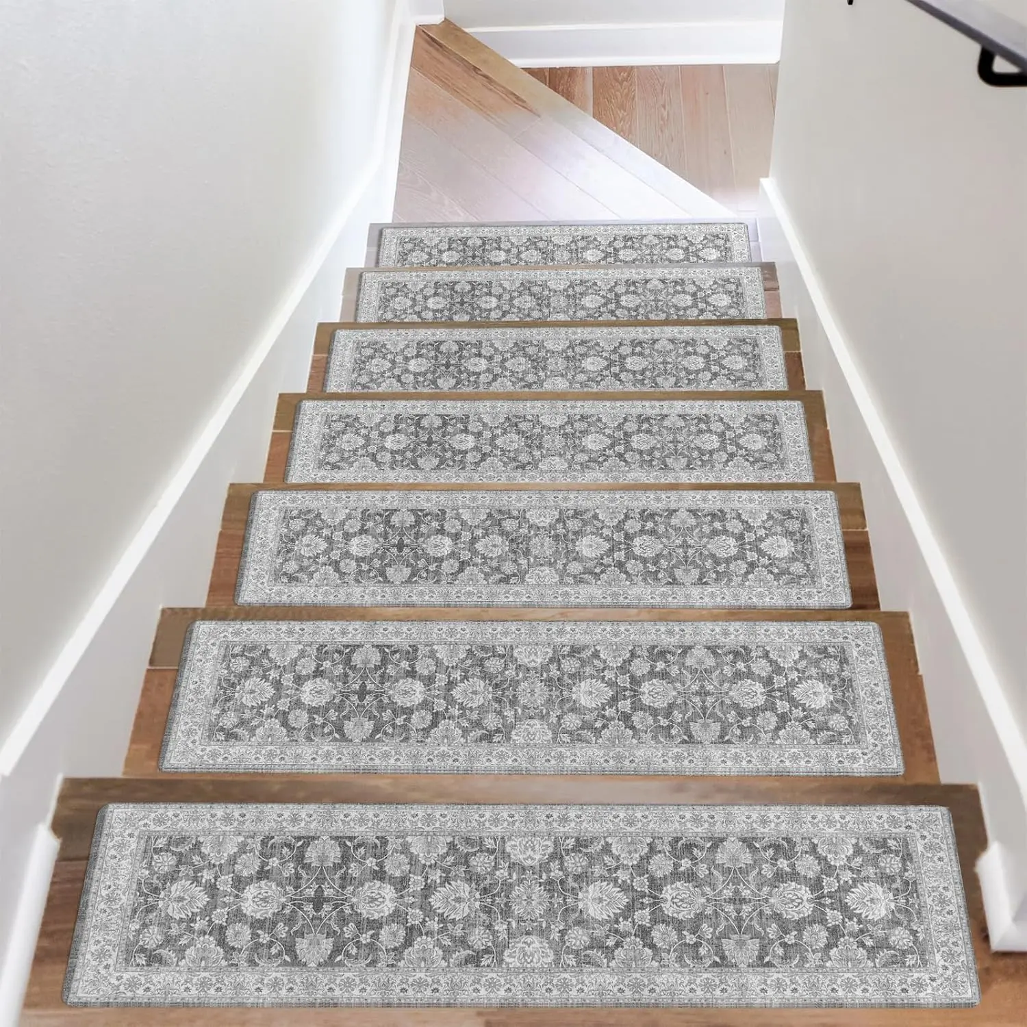 Extra Non-Slip Stair Treads for Wooden Steps 15PCS Rubber Indoor Stair Runner Slip Resistant Stair Rugs Safety Mats for Dogs, Kids & Elders, Stairway Grip Step Treads, Gray