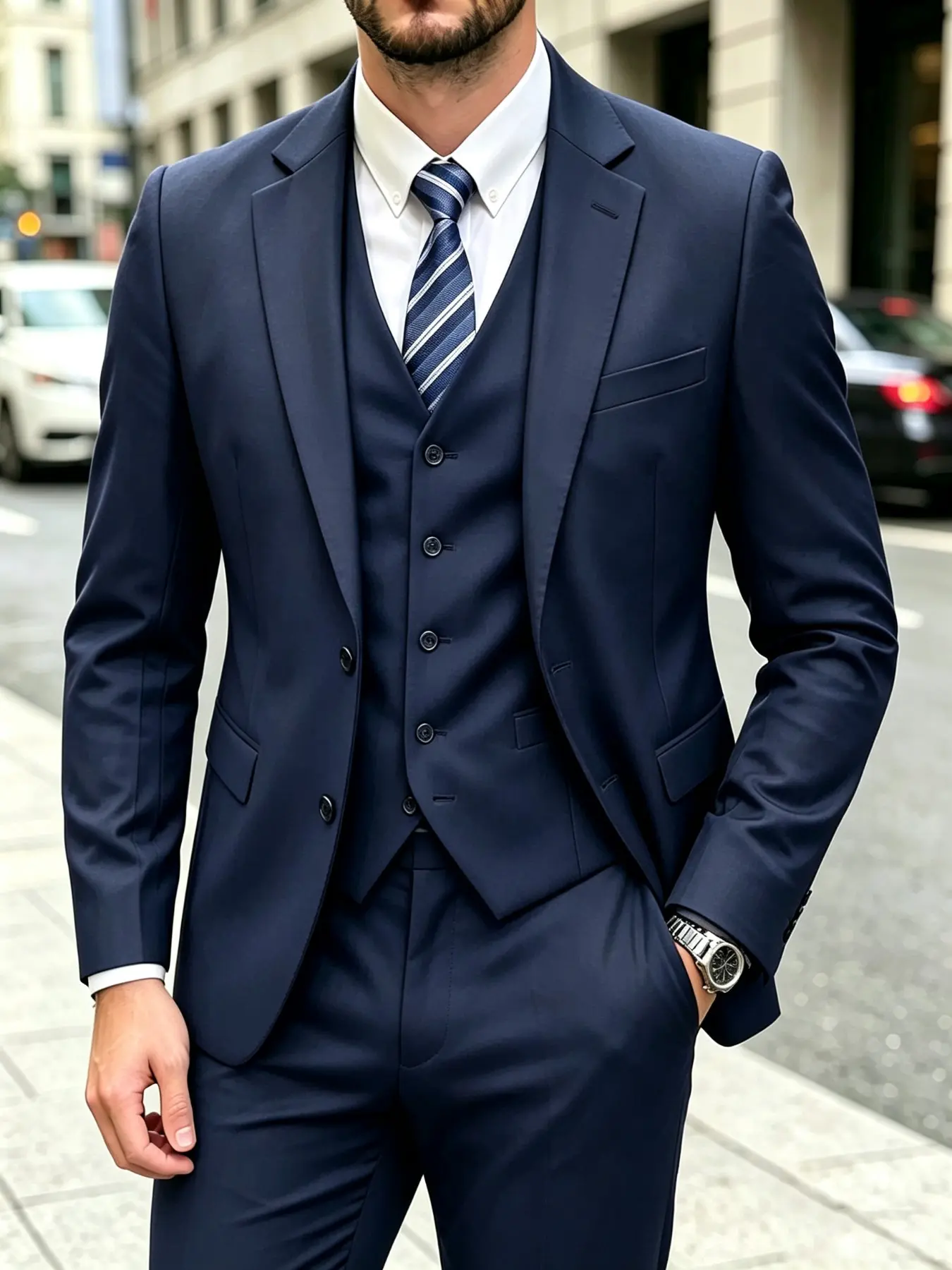 Men's 3-Piece Suit Set - Double Breasted Blazer, Vest & Pants for Weddings and Formal Events Casual Suit Wedding Suit Pocket Suit Men's Three-Piece party suits business casual  Black Classic Formal Wear