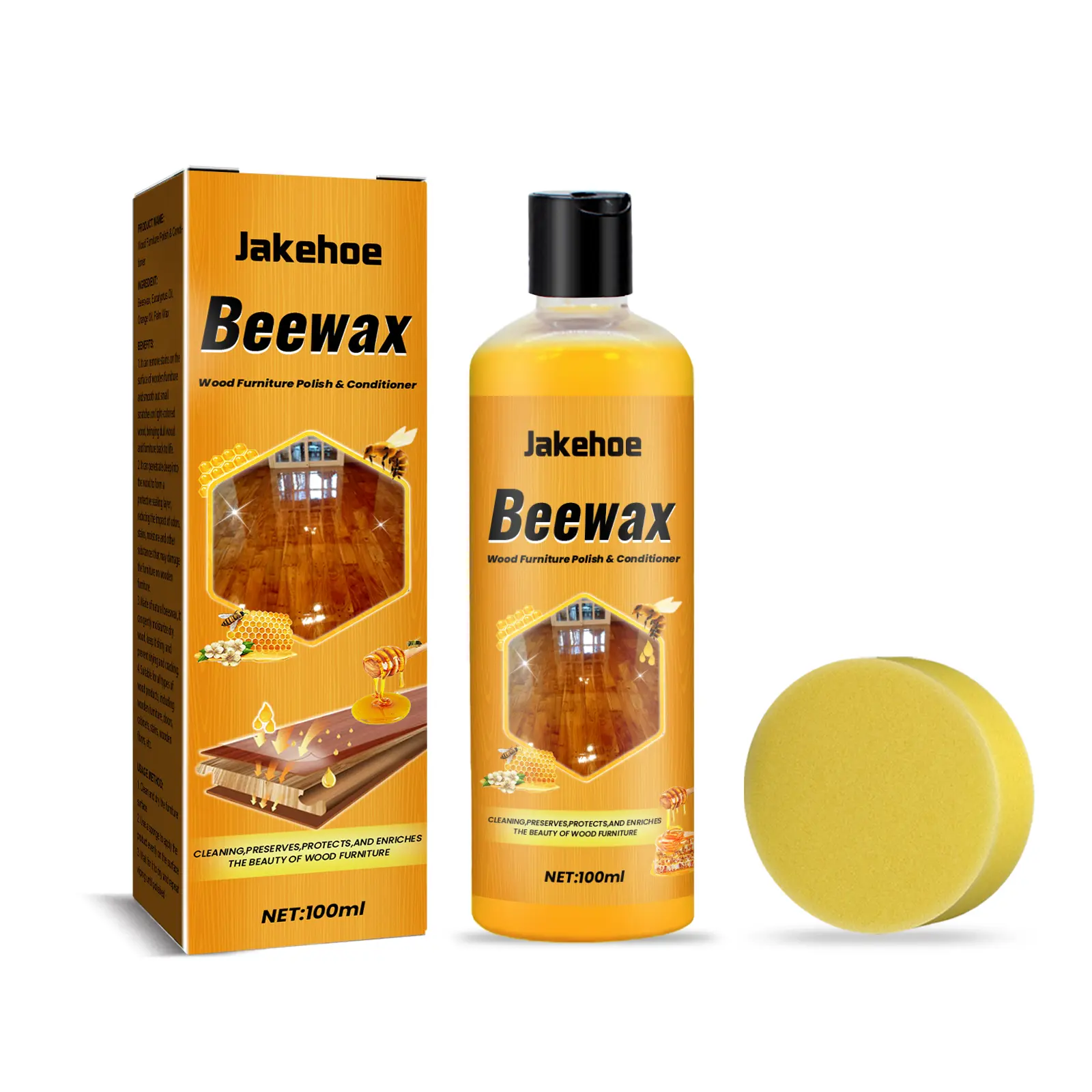 JAKEHOE Wood Furniture Polish & Conditioner, Natural Beeswax Wood Restorer, Removes Stains & Minor Scratches, Nourishes & Seals All Wood Surfaces for Furniture, Cabinets, Stairs, Hardwood Floors