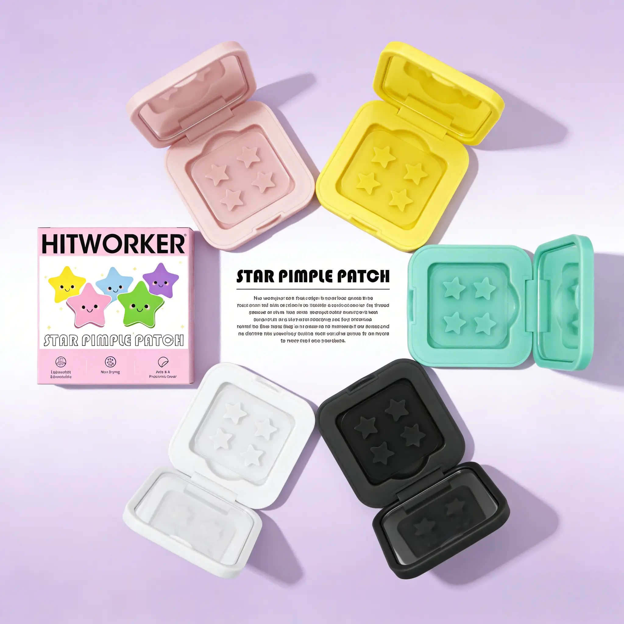Hitworker Star Pimple Patches, Acne Patches For Face, Cute Star-Shaped Spot Covers, Lightweight & Breathable, Non-Drying, Portable Case for Daily Skincare