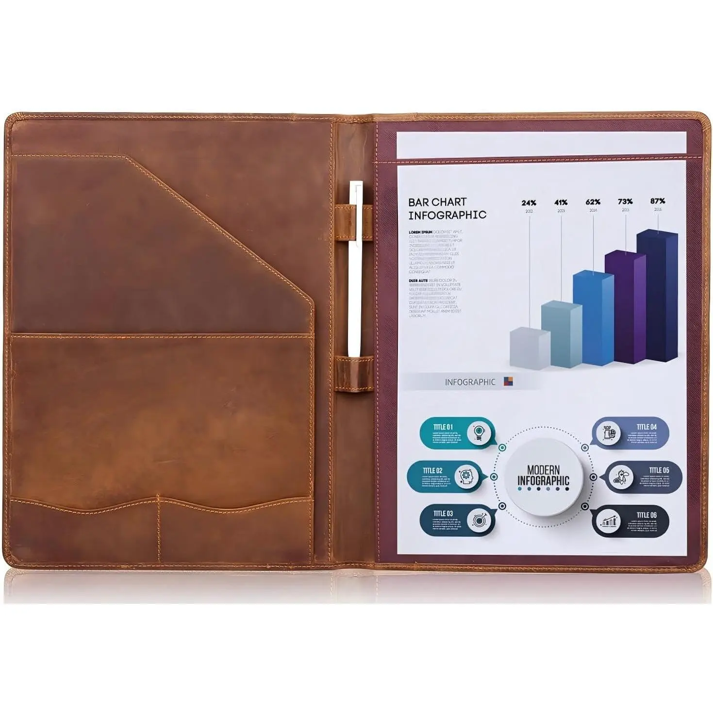 Leather Padfolio JC1823 - A4 Paper Document Folder with 13x10 in Legal Pad Clipboard Sleeve, Distressed Look Retro Appeal Document Storage, Professional Organizer Binder for Men & Women