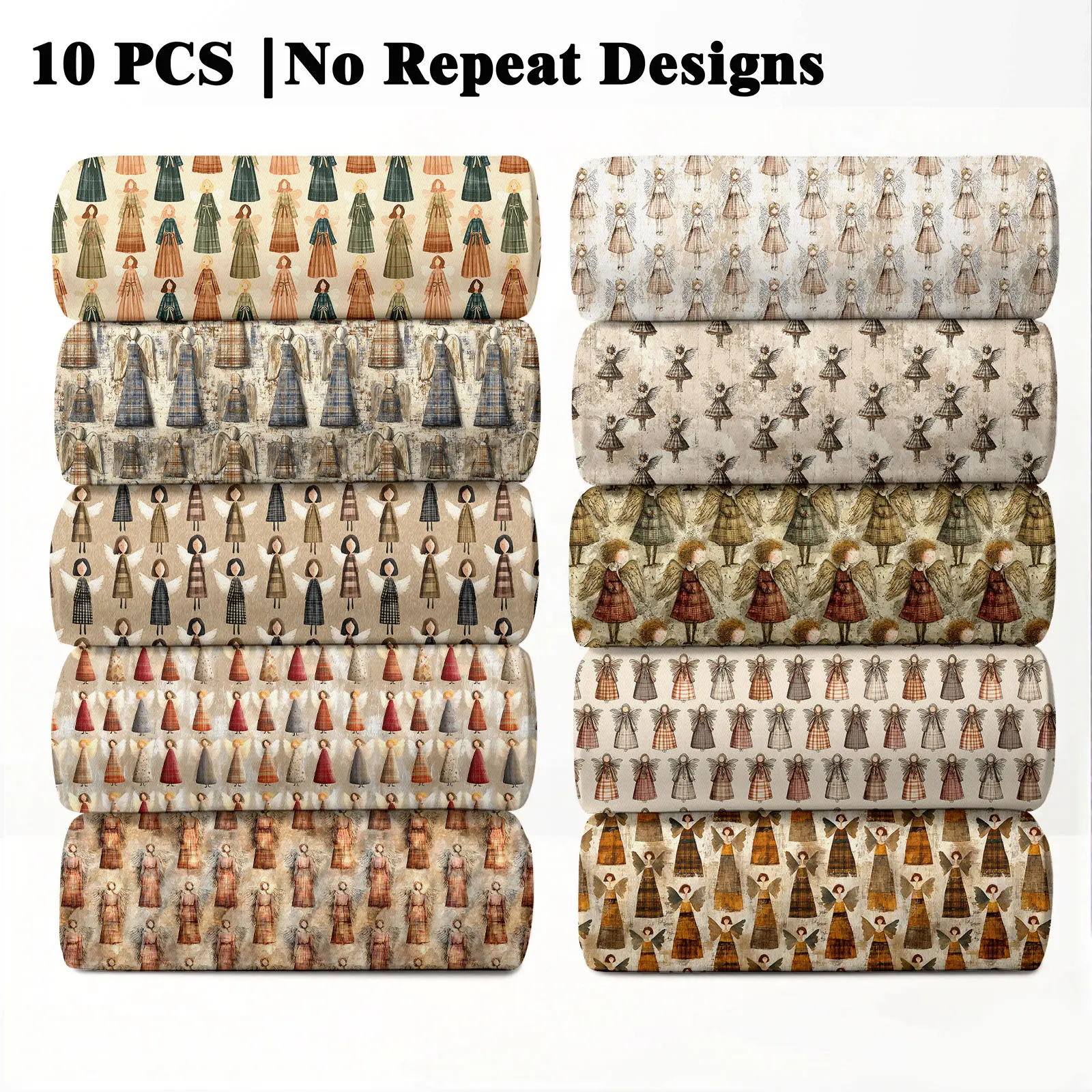10PCS Vintage Angel Print Classic Fabric, 23x55cm (9x22in) Nostalgic Angel Theme Pattern Quilting Home Decor DIY