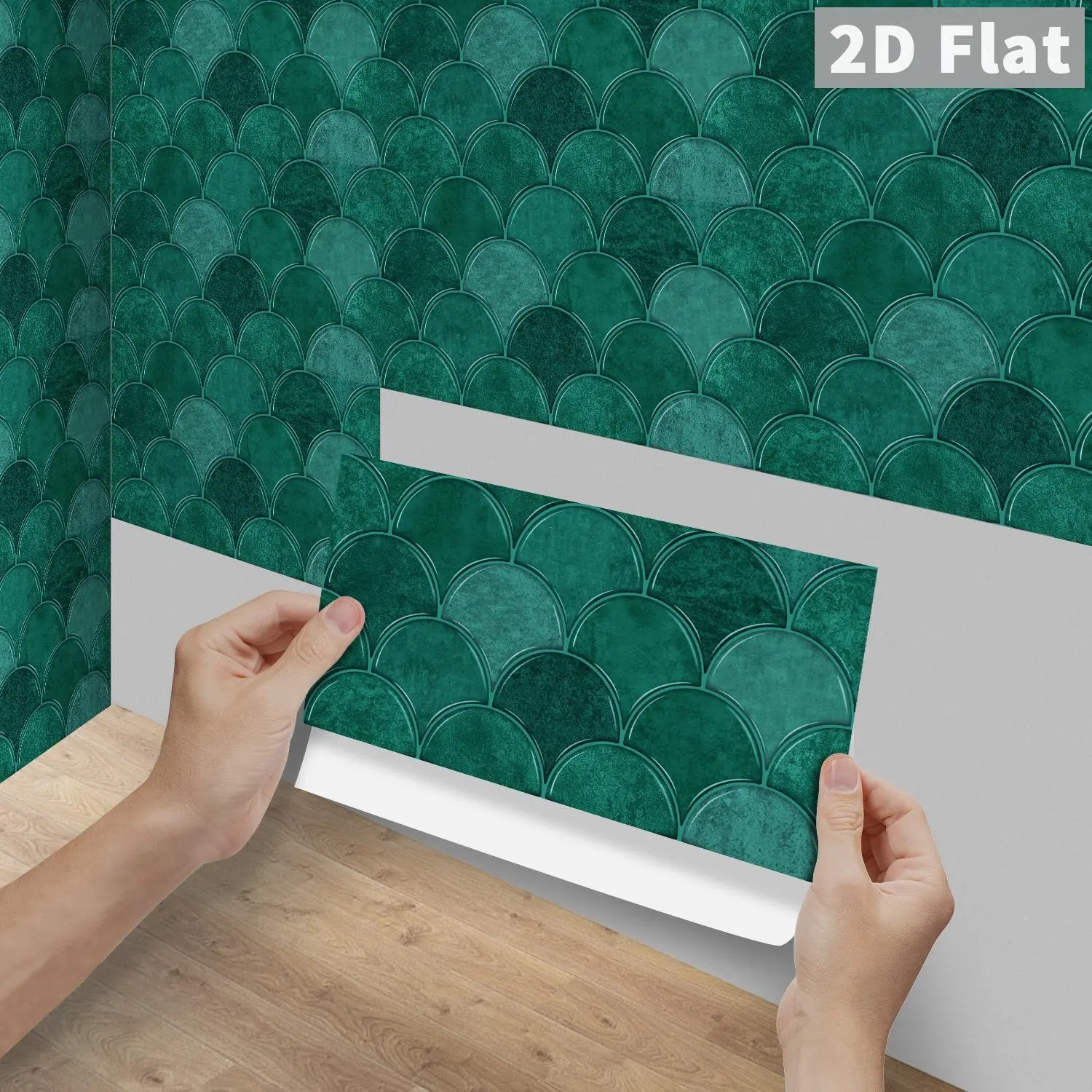 6/12/24/48Pcs FG PVC Crystal Film Vintage Tile Stickers, Emerald Green Fish Scale Rectangle Peel And Stick Backsplash, Waterproof Oilproof Self-Adhesive Wall Stickers, DIY Decor For Kitchen Bathroom, Suitable For Tile, Wood & Floor